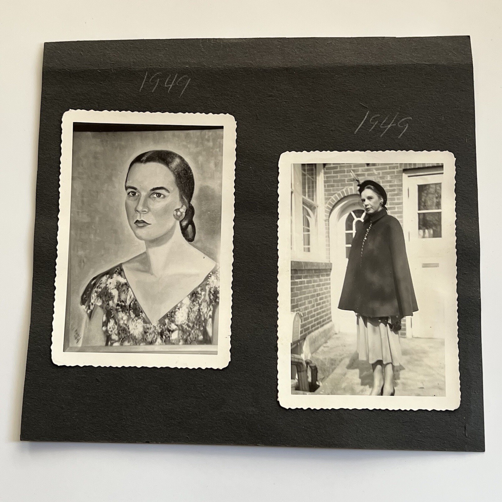 Vintage B&W Snapshot Photograph Beautiful Woman & Her Art Portrait 1940s