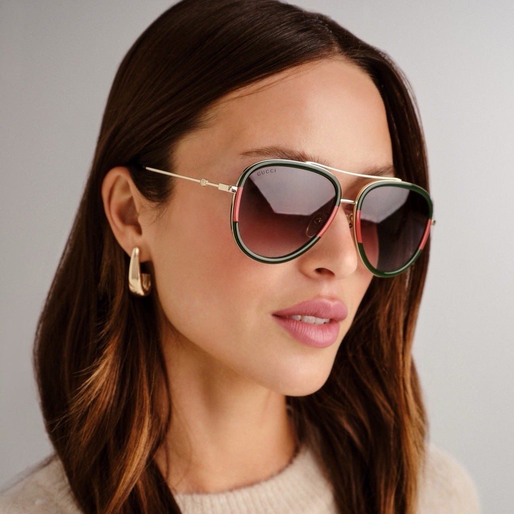 Gucci GG0062S 003 Sunglasses 57mm Aviator Green/Red Unisex Gucci GG0062S 003 Sunglasses 57mm Aviator Green/Red Unisex