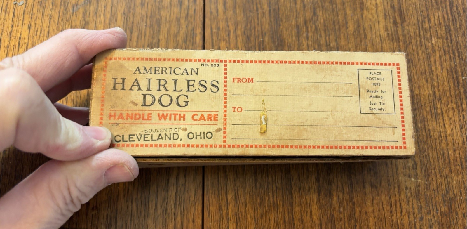 Vintage 1934 Fishlove Co., American Hairless Dog in Comical Wooden Box Label Vintage 1934 Fishlove Co., American Hairless Dog in Comical Wooden Box Label