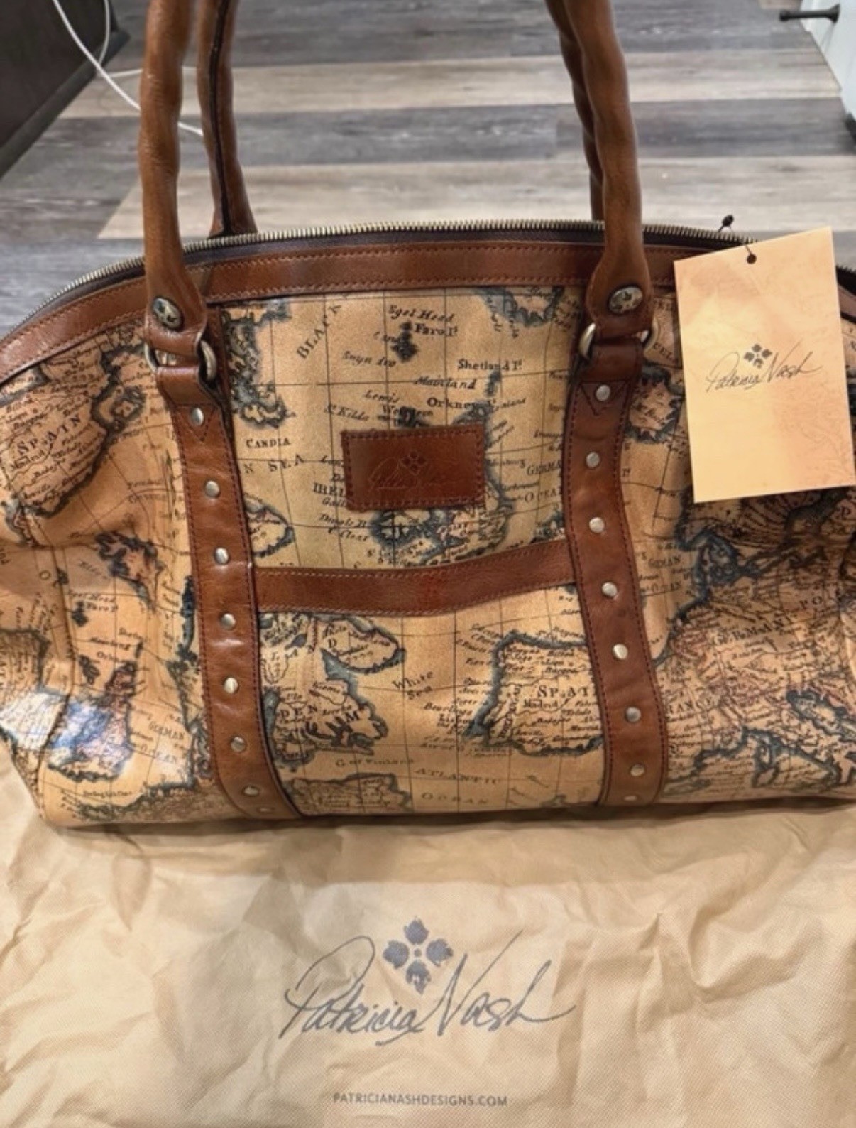 European Map Print Leather Satchel Bag European Map Print Leather Satchel Bag