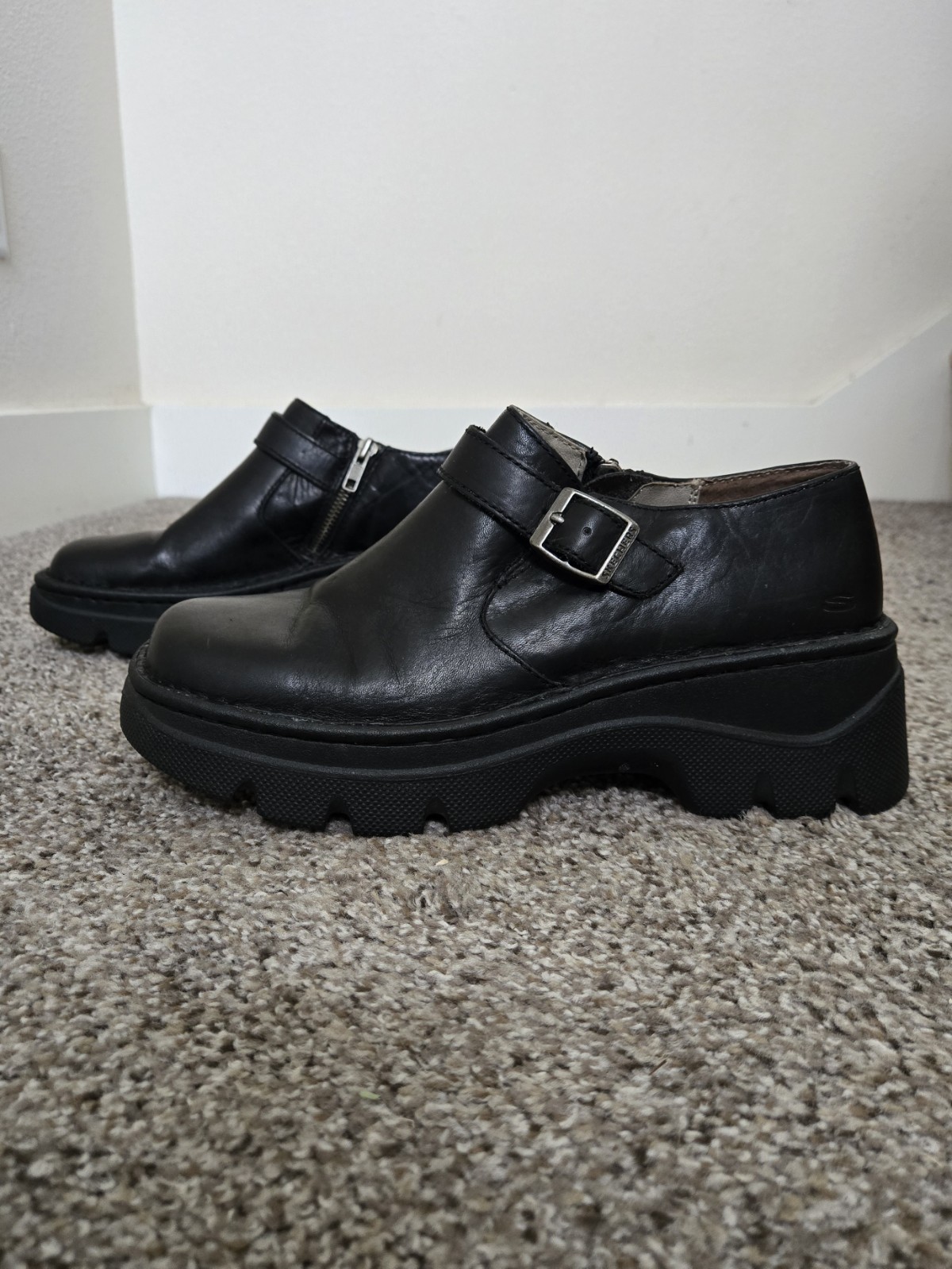 VTG Skechers Chunky Platform Shoes Women\'s 10 Black Leather Monk Strap 90s Y2K VTG Skechers Chunky Platform Shoes Women\'s 10 Black Leather Monk Strap 90s Y2K