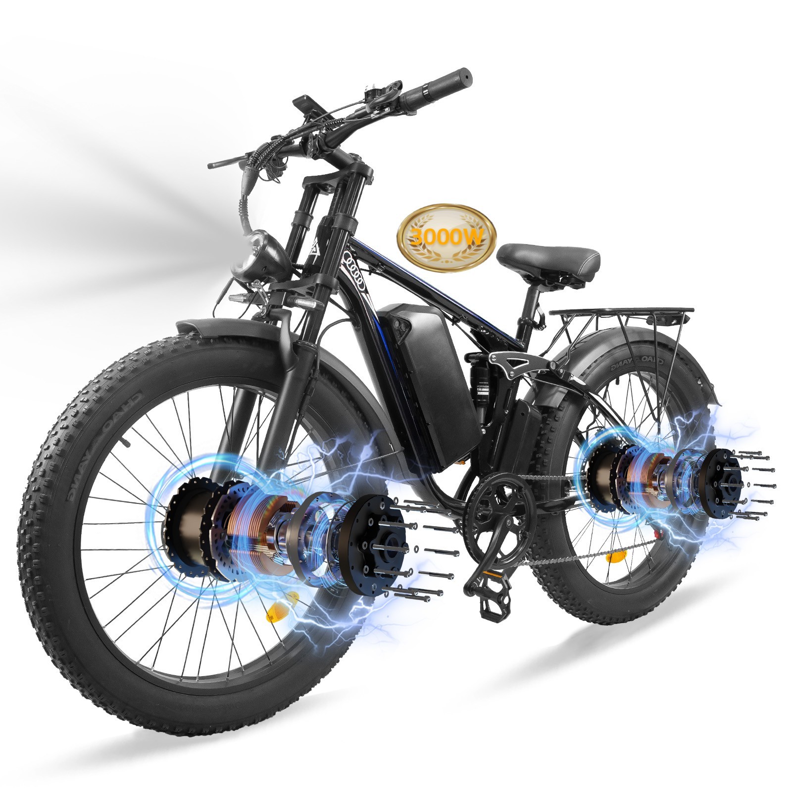26in Snow Tires Electric Bike for Adults 3000W Dual Motor 52V 25AH 39MPH E-Bike