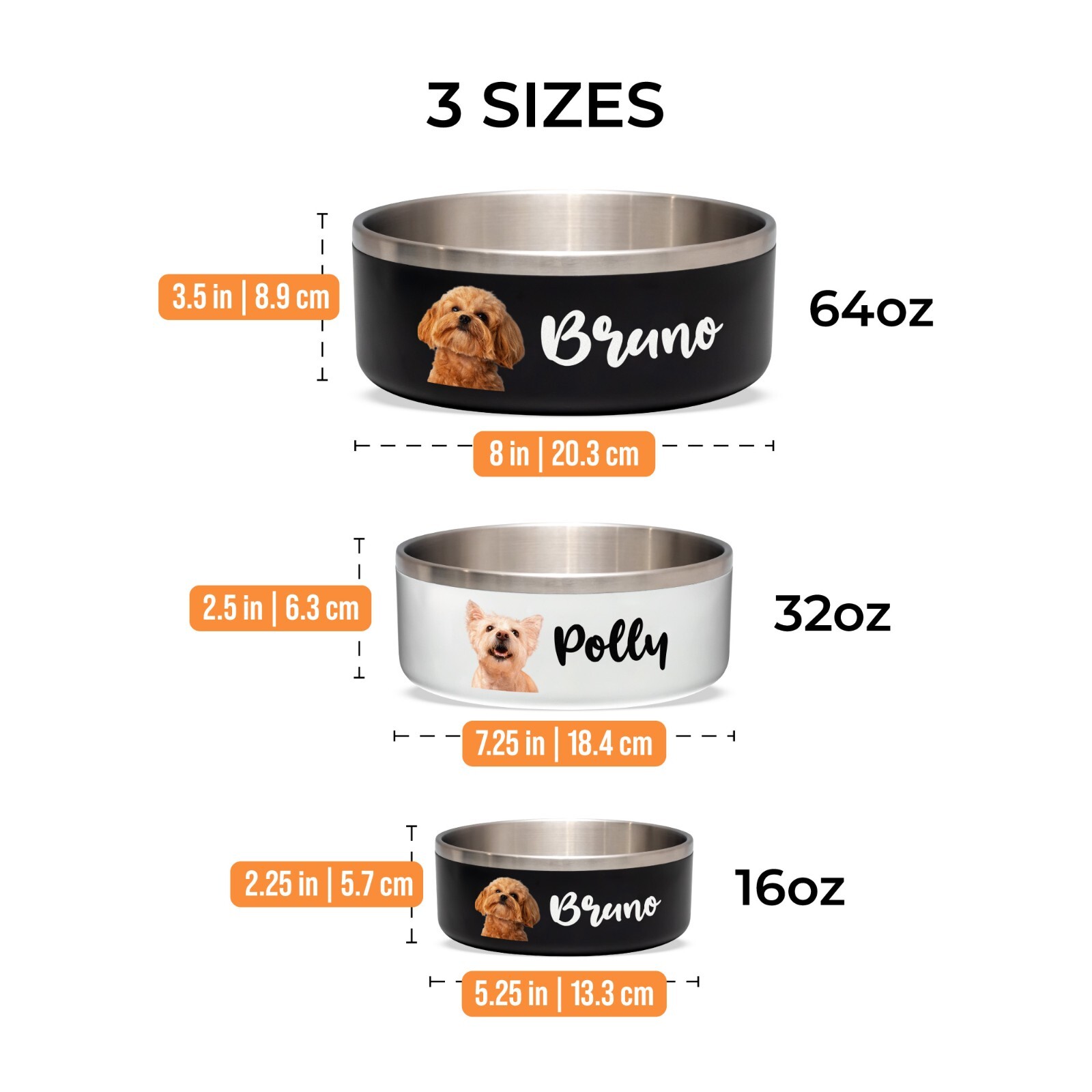 Personalized Pet Bowl with Name+Photo, Custom Non-Slip Dog & Cat Food and Water