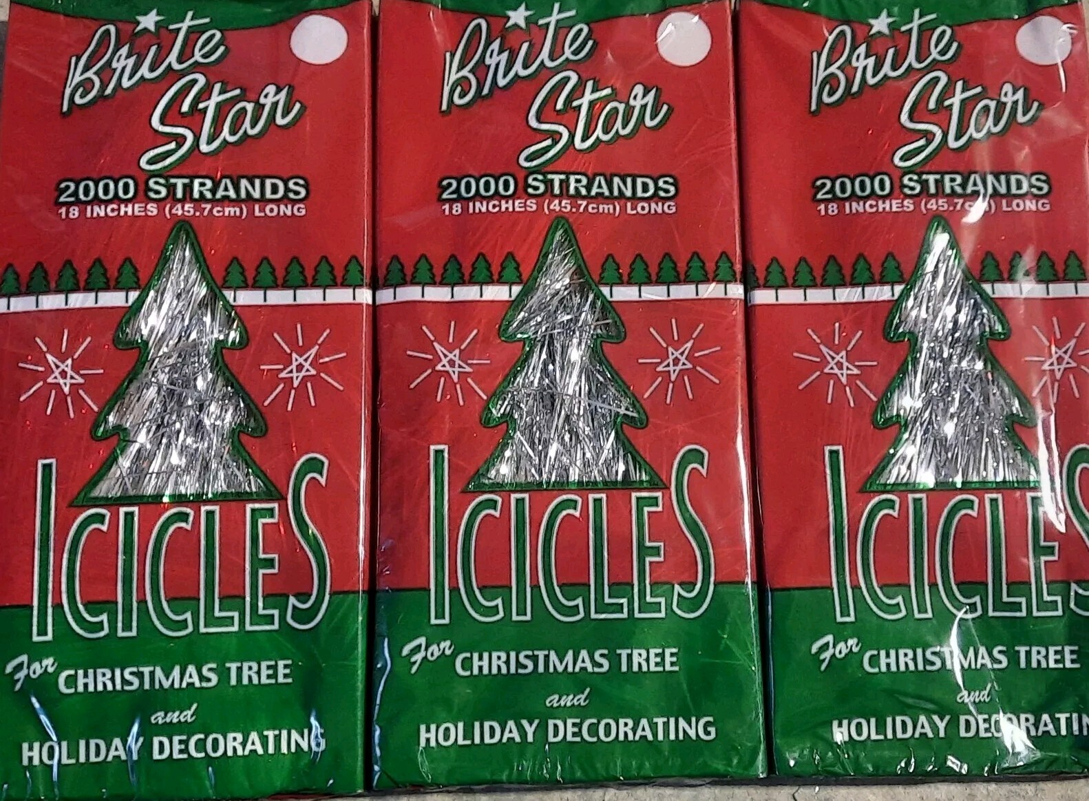 Lot of 3 Vtg Style Brite Star 18” Icicles Christmas Tree 2000 Strand Tinsel USA Lot of 3 Vtg Style Brite Star 18” Icicles Christmas Tree 2000 Strand Tinsel USA