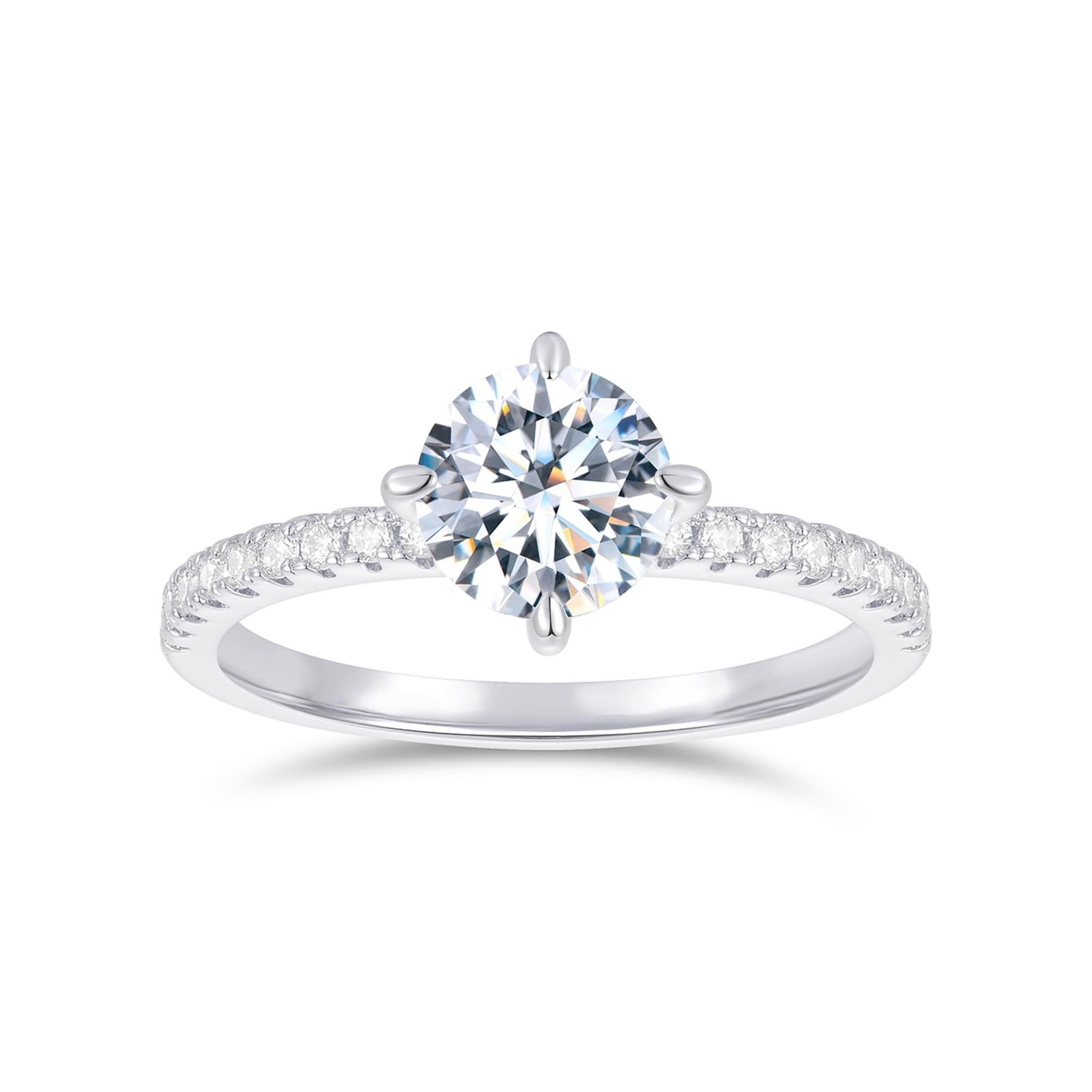 14K White Gold Round Cut Engagement Ring 1CT Round Cut Moissanite Rings 14K G...