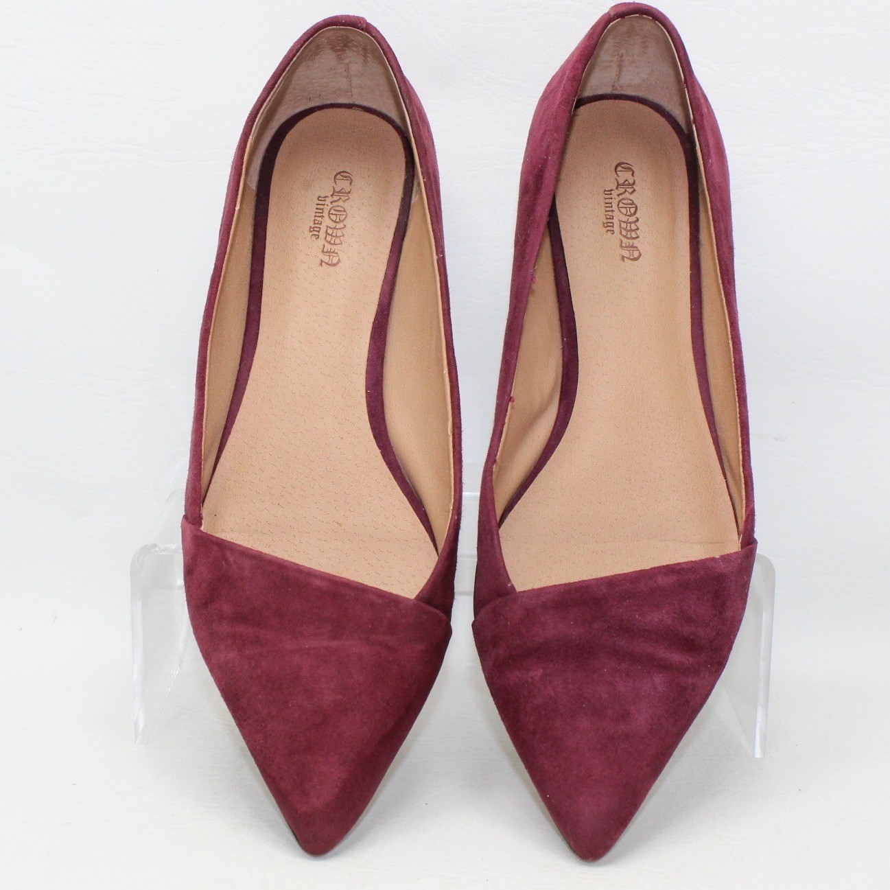 Crown Vintage Noelle-CV Burgundy Suede Pointed Toe Flats Shoes Womens 7.5 M