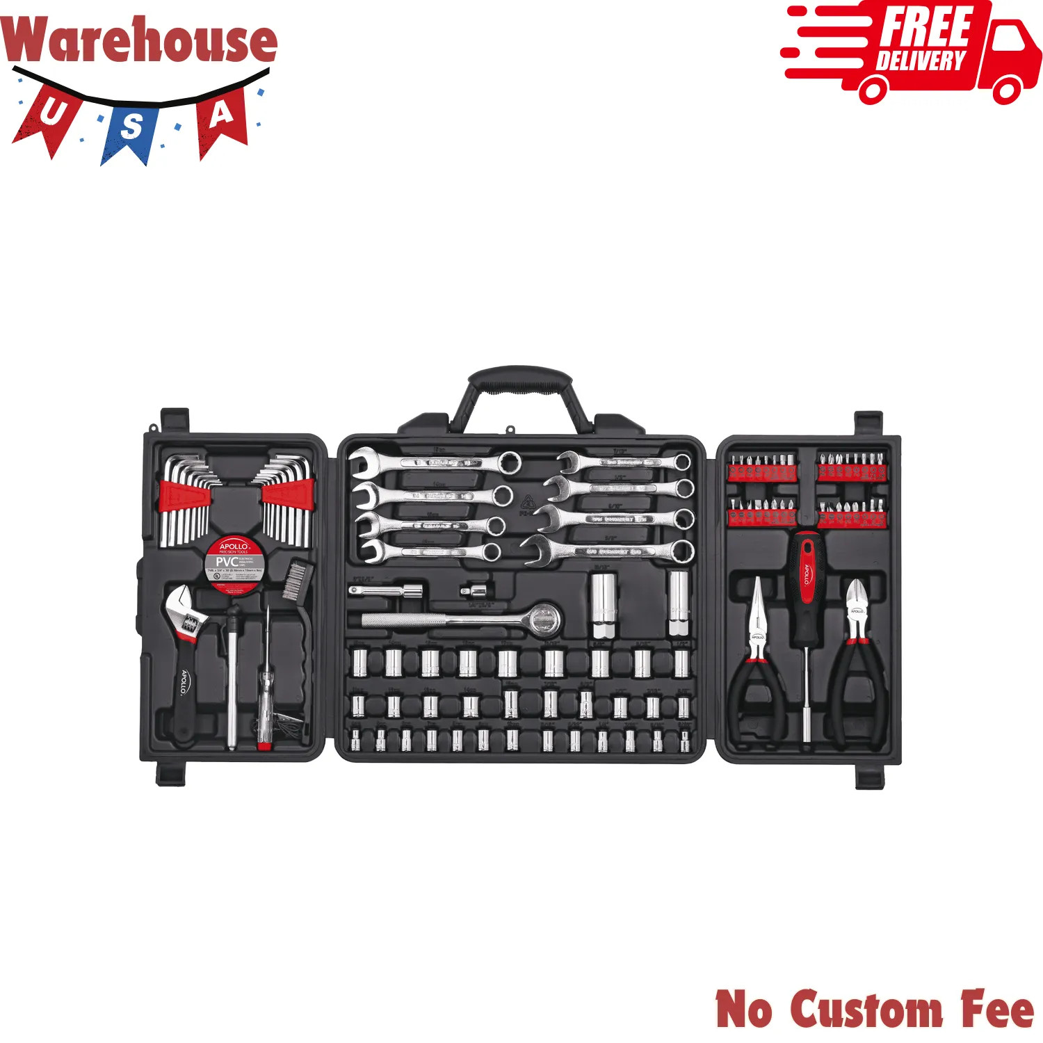 101 Piece Mechanic Tool Set SAE and Metric for Vehicle Home and Roadside Repair