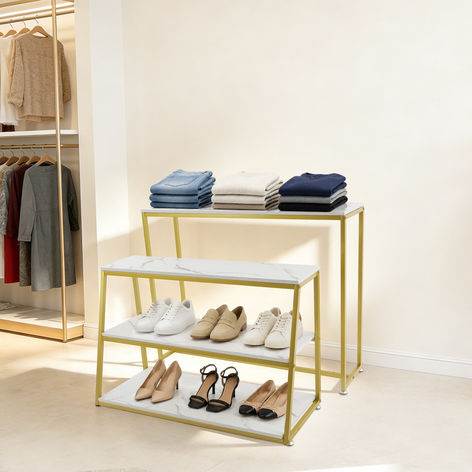 2Pcs Iron Display Stands,Shoe Handbag Retail 4 Tier Display Racks,100kg Max.Load