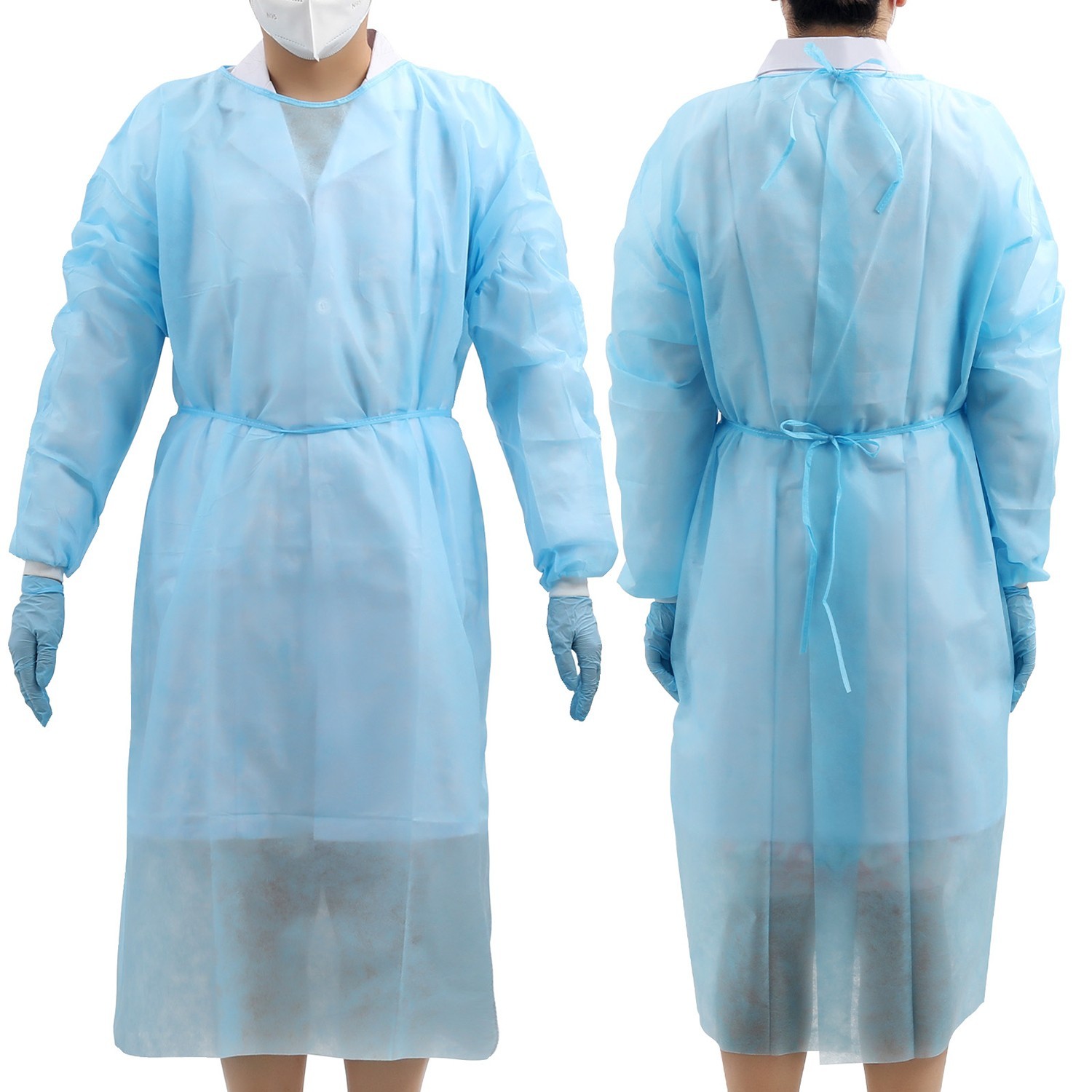Disposable Medical Isolation Gowns PP Soft Gowns with Knitted Elastic Cuffs