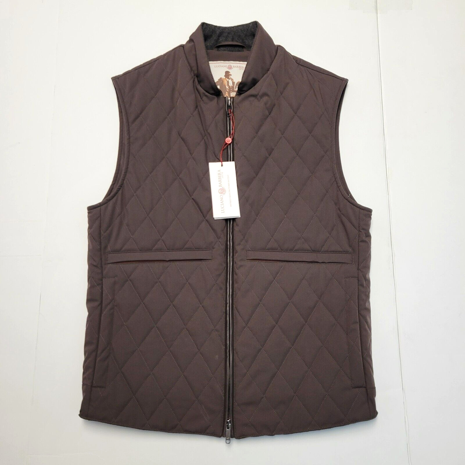 $1095 New Luciano Barbera Diamond Quilted Full Zip Vest Men SMALL S EU 48 Brown