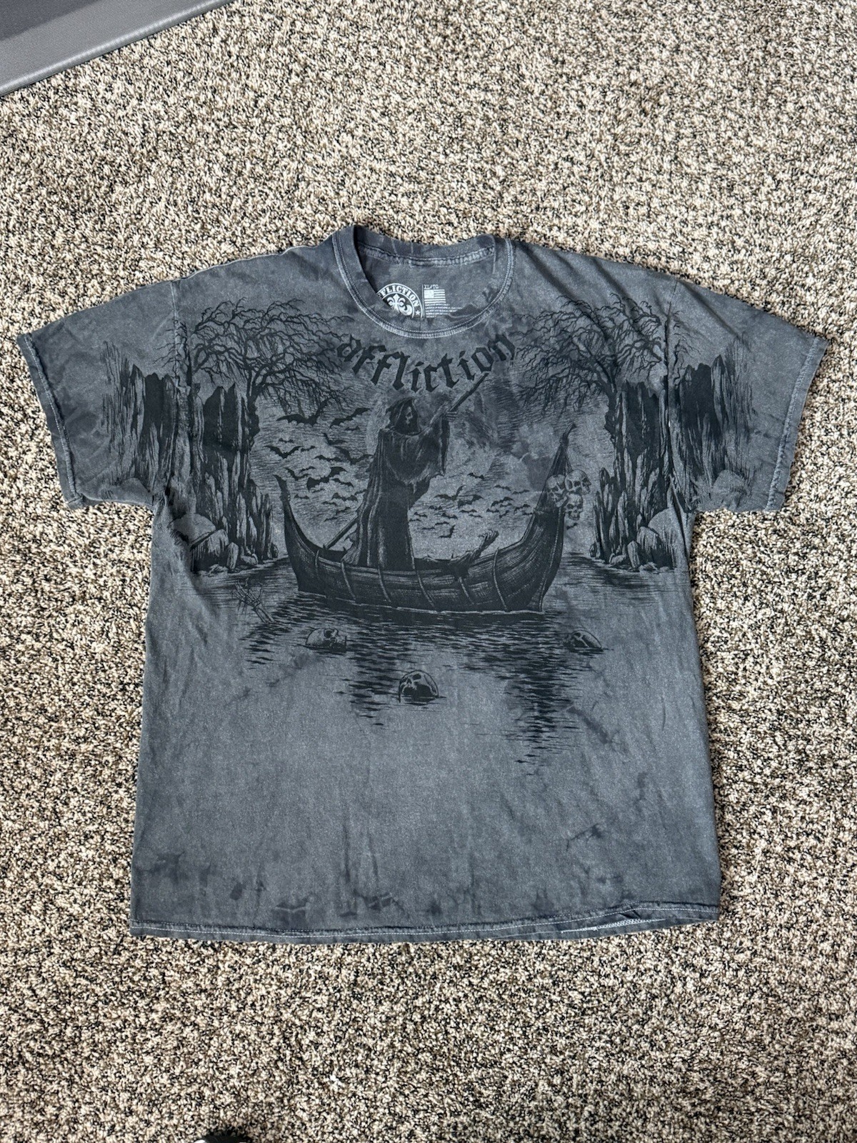 Vintage Affliction Grey Cement River Grim Reaper T-Shirt Size XL