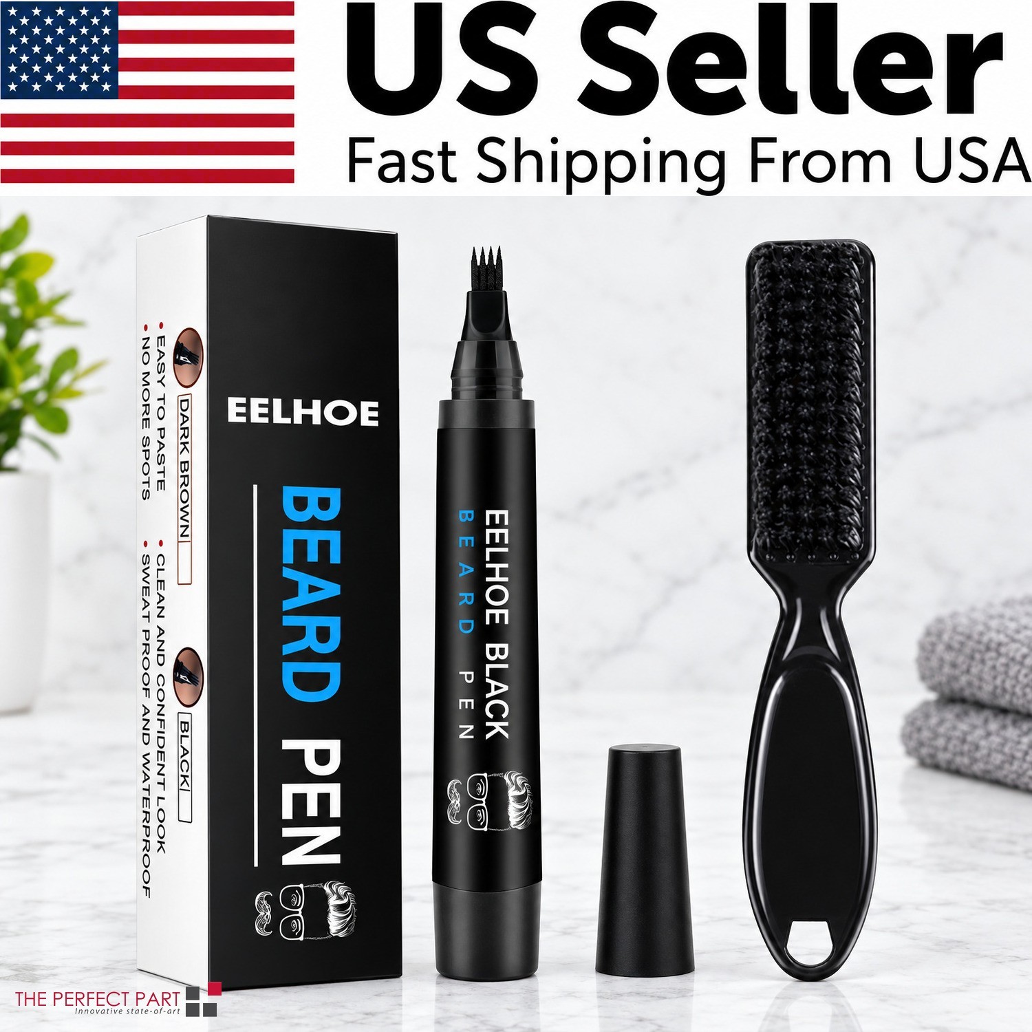 2x Waterproof Beard Pencil Filler Long Last Hair Grower Moustache Eyebrow +Brush