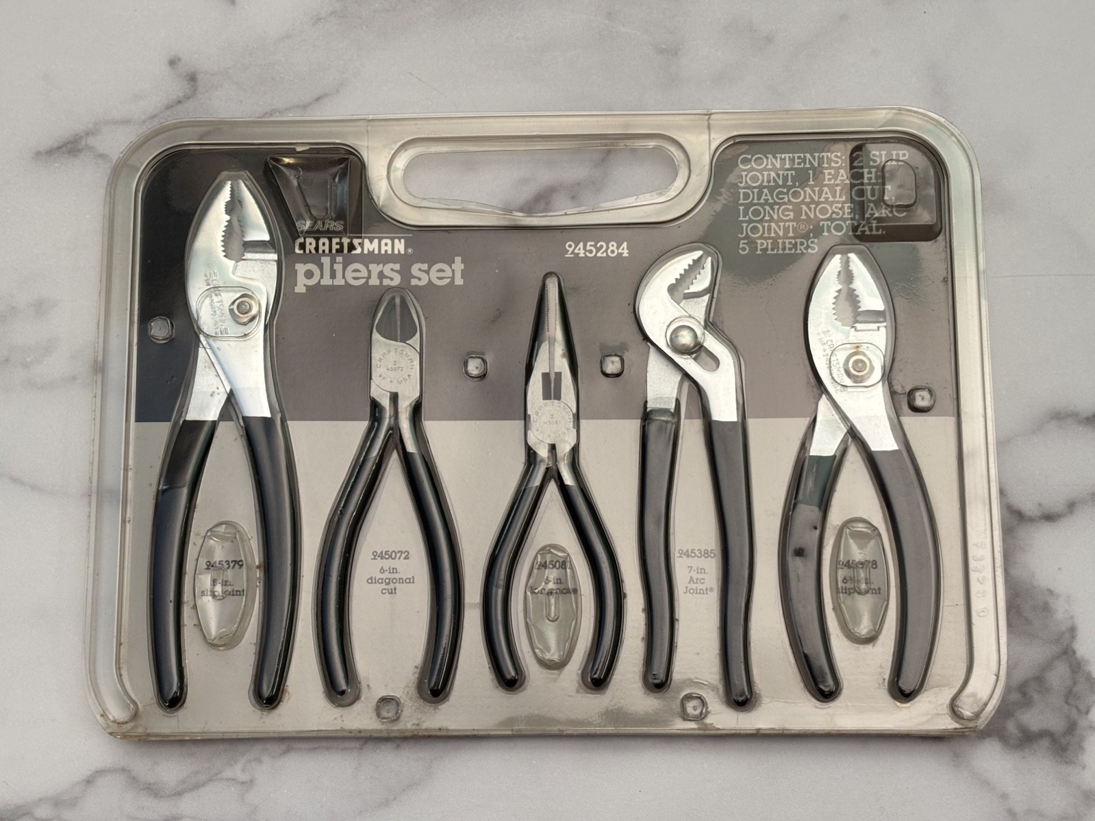 Vintage Rare Sears Craftsman USA nos 5 Piece Plier Set 45284 Never Used