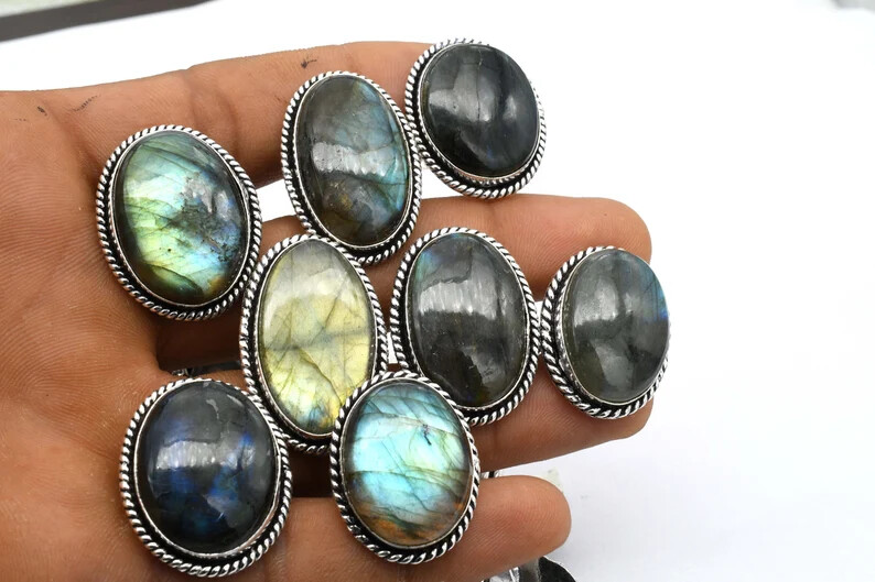 Flashy Labradorite Worry Rings~ Ethnic 925 Silver Plated Rings~ Handmade Jewelry