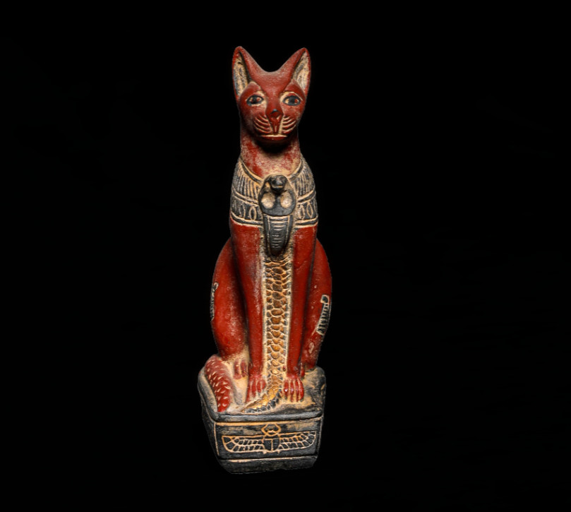 Authentic Ancient Egyptian Antiques Goddess Bastet Cat Statue Scarab Artifact BC