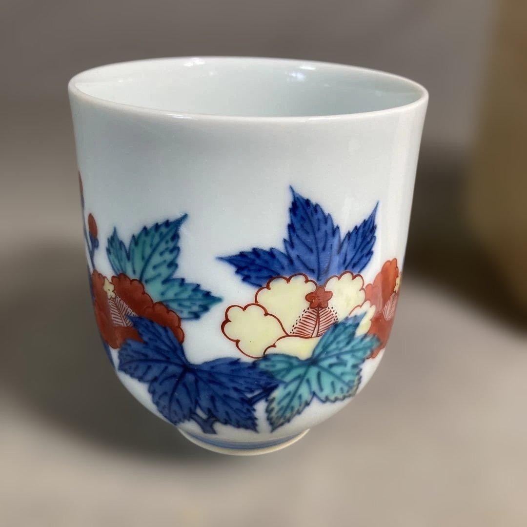 13th Imaizumi Imaemon Iro Nabeshima Floral Yunomi Cup 8cm Box Japan