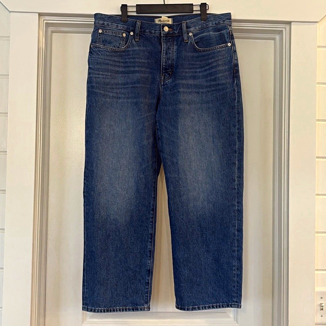 Madewell Women\'s Blue Denim Straight Jeans Petites Solid Pockets