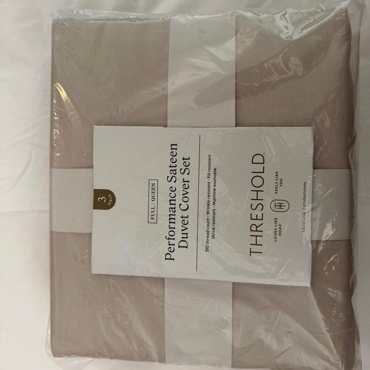 Threshold Performance Sateen Duvet Cover Set Full/Queen 3pc Taupe 310TC