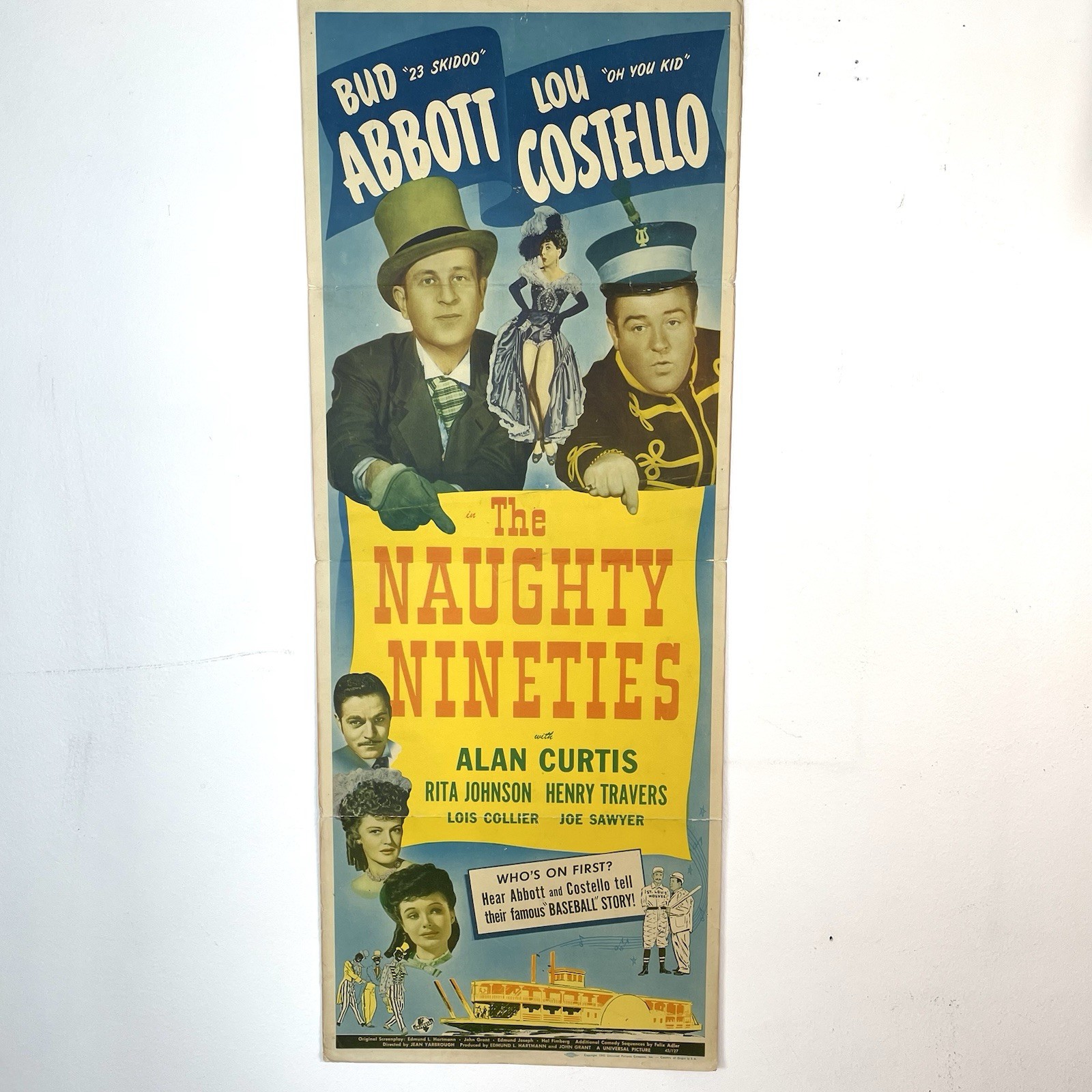 VTG 1945 Abbott & Costello Original Movie Poster The Naughty Nineties 36” x 14”