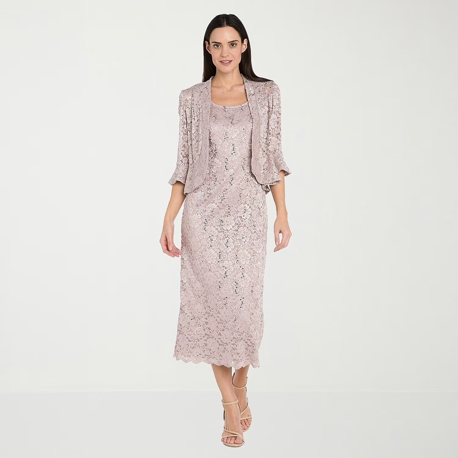 NWT R & M Richards Two Piece Womens 10 Blush Midi Lace Jacket Dress