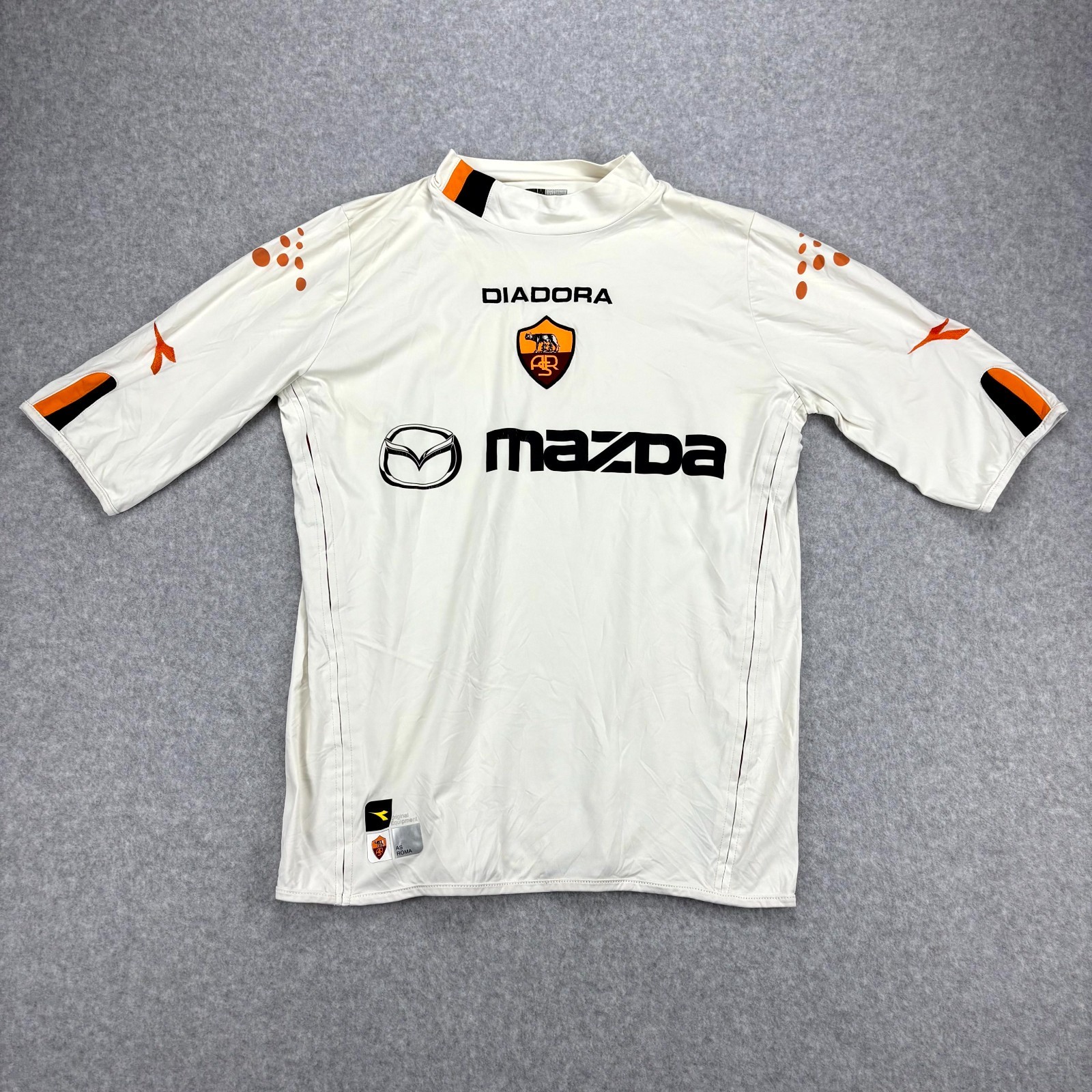 Diadora Football Shirt Mens L Ivory Roma Away Soccer Jersey Mazda Retro Vintage