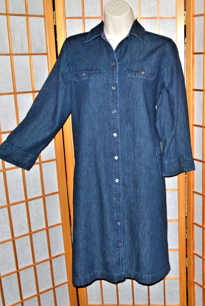 Talbots Petites 100% Cotton Button Front Navy Blue Denim Shirt Dress Sz. 10p Talbots Petites 100% Cotton Button Front Navy Blue Denim Shirt Dress Sz. 10p