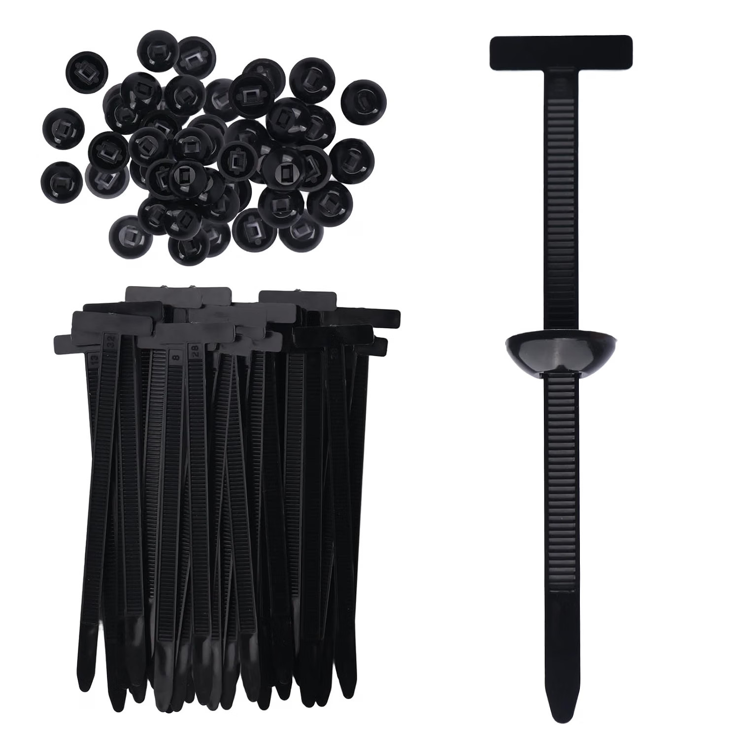 100Pcs Nylon Cable Tie Buckles Universal Car Zip Tie Clips UV Resistant