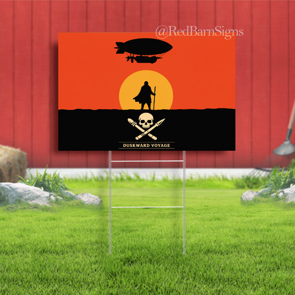 Sunset Airship Wanderer Spooky Halloween Indoor Outdoor Yard Sign with metal