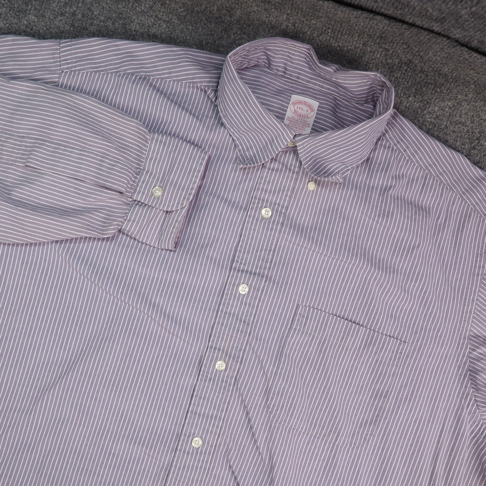 Vintage Brooks Brothers Shirt Mens 17.5-3 Makers Purple Striped Made in USA