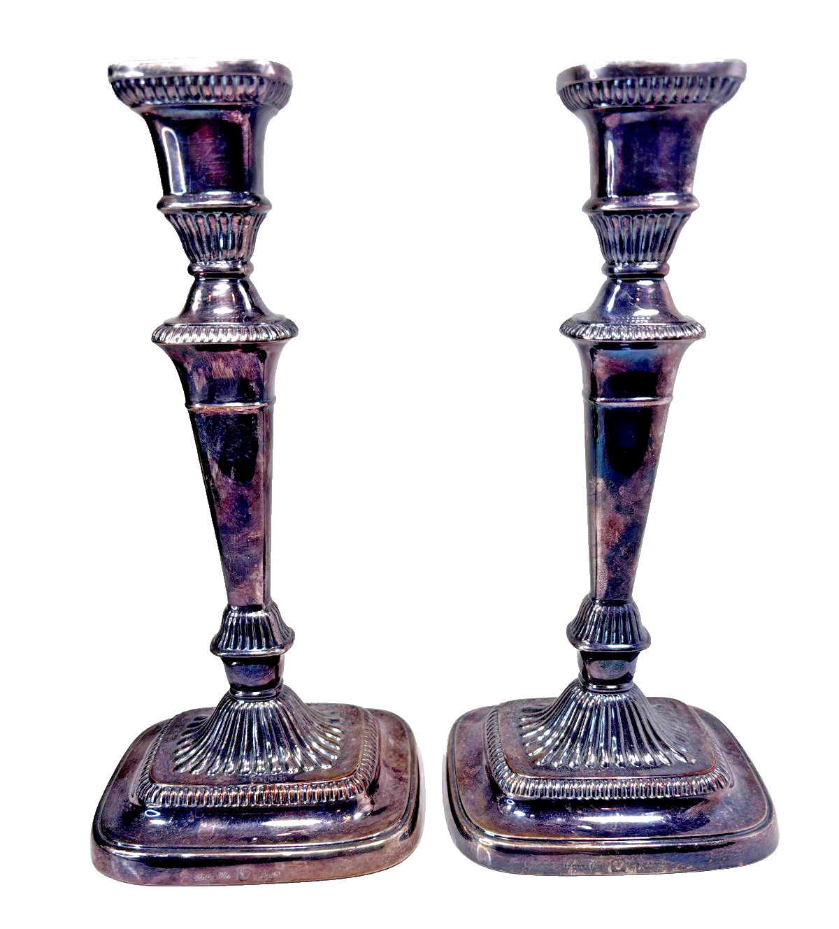 Antique Pair 2 Barker Ellis Silverplate Candlesticks 10.5