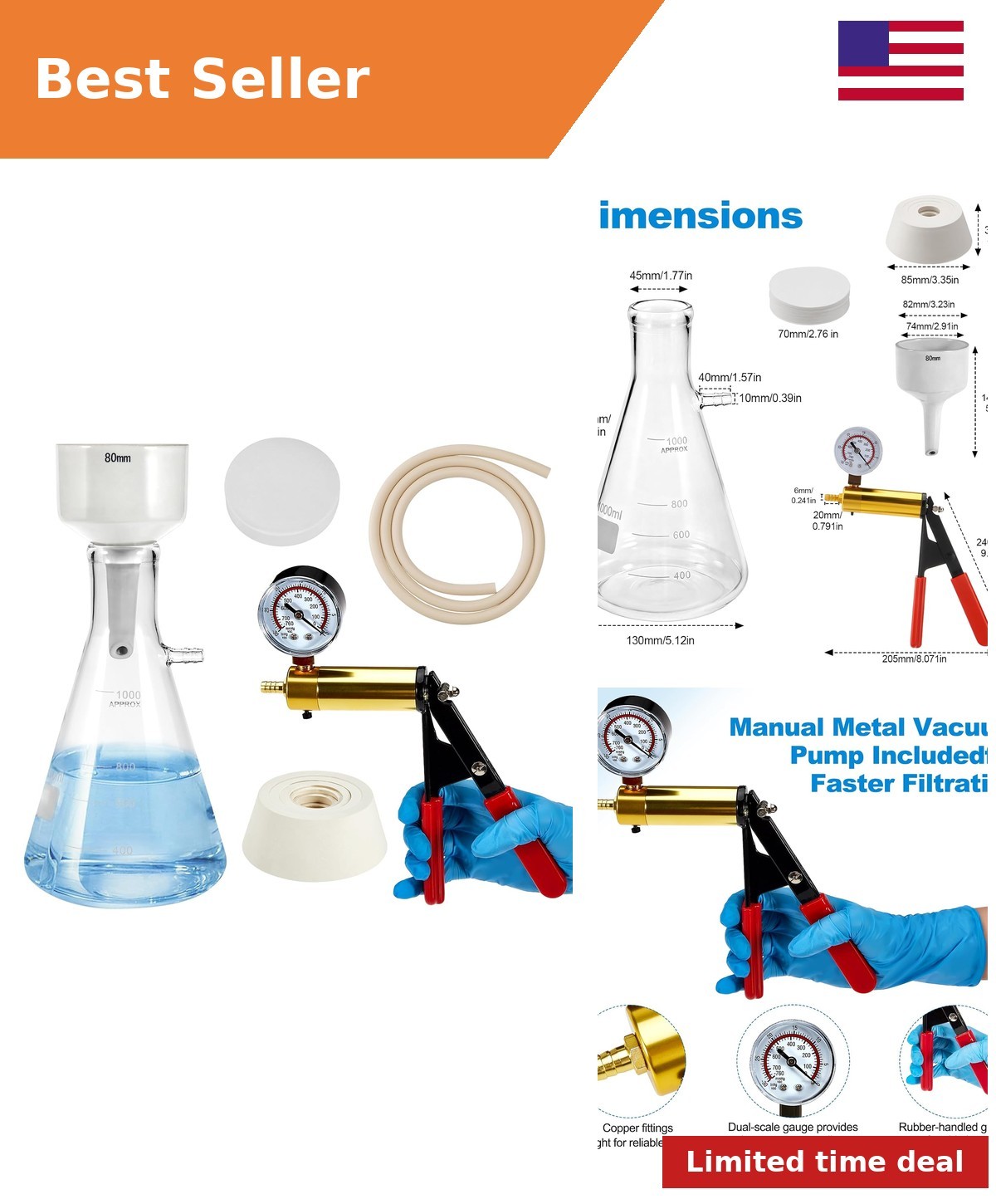 1000mL Buchner Funnel Filtering Kit with Vacuum Pump 1000mL Buchner Funnel Filtering Kit with Vacuum Pump