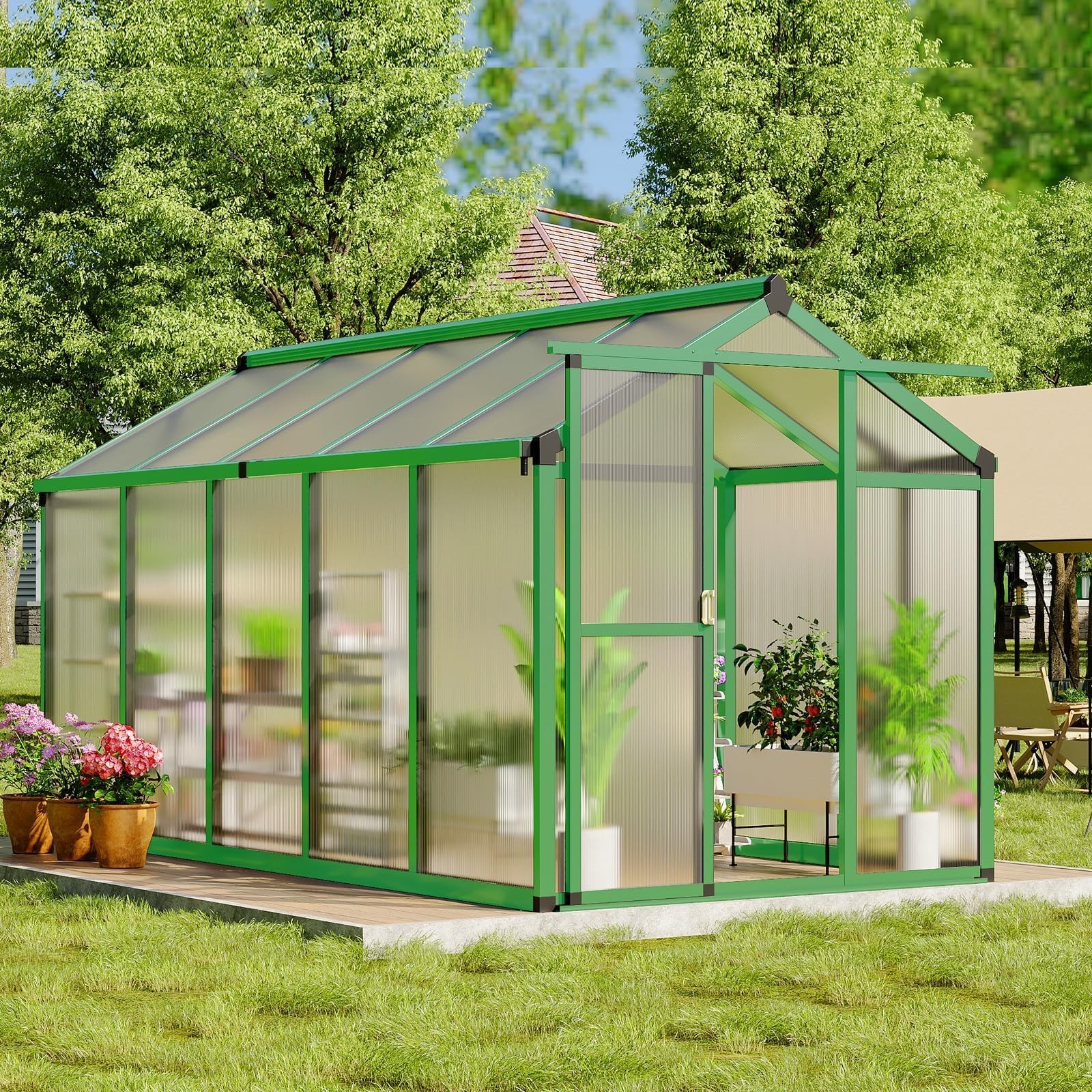 Garvee 6\'x10\' Polycarbonate Greenhouse Aluminum Frame Roof Vent for Backyard