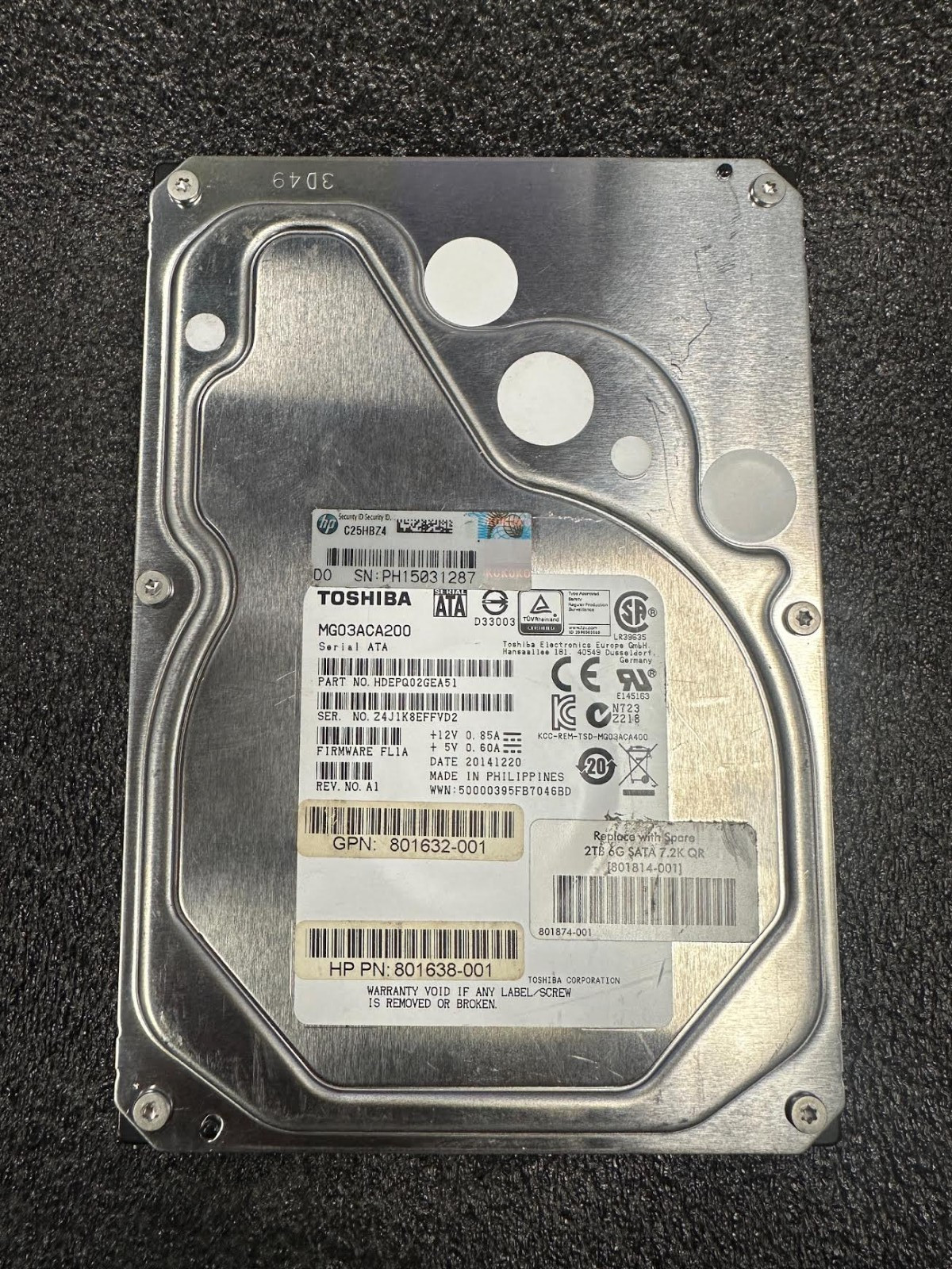 TOSHIBA MG03ACA200 2TB Internal Hard Drive-USED
