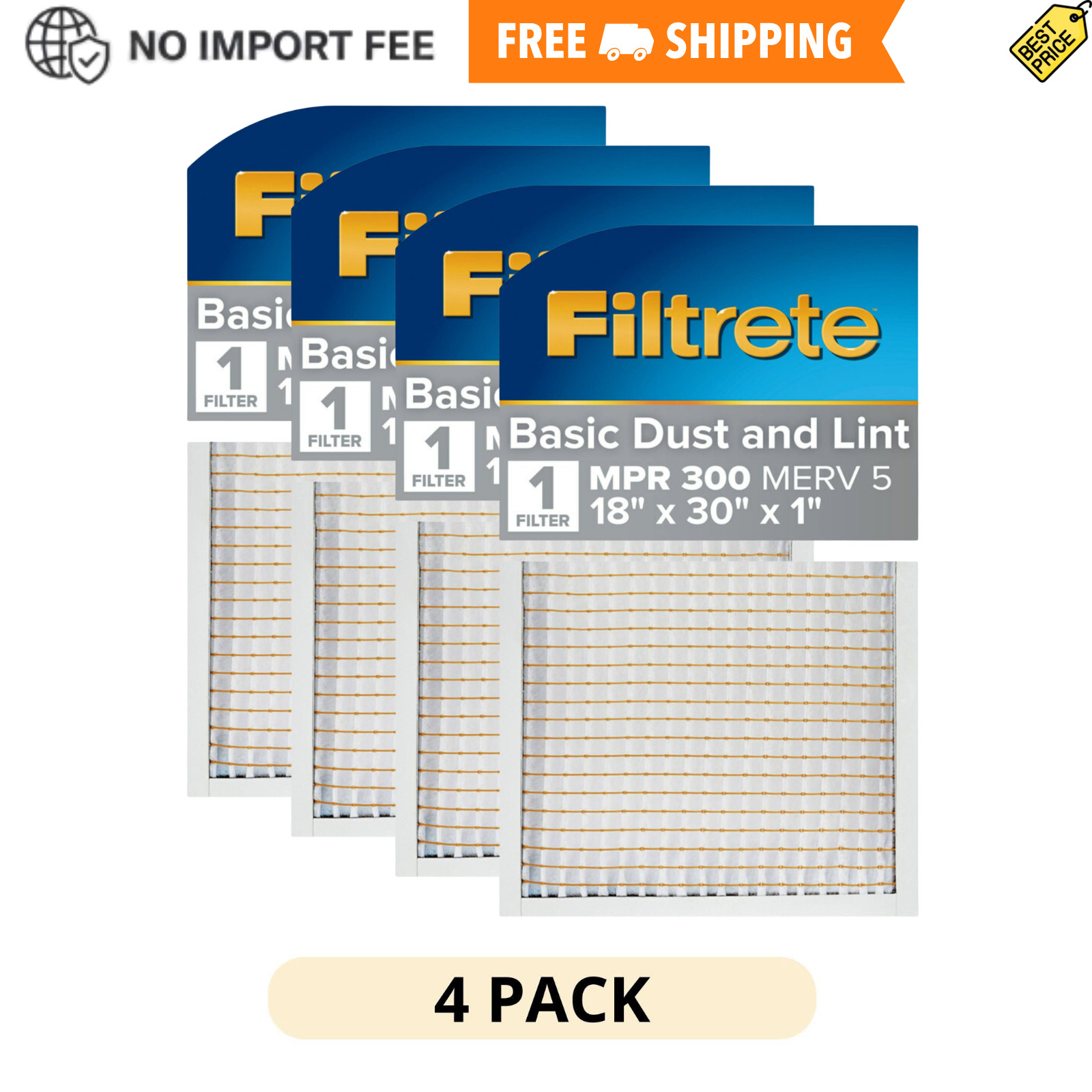 4 Pack Filtrete 18 x 30 x 1 MERV 5 300 MPR Basic Dust Lint Air Filter 4 Pack Filtrete 18 x 30 x 1 MERV 5 300 MPR Basic Dust Lint Air Filter