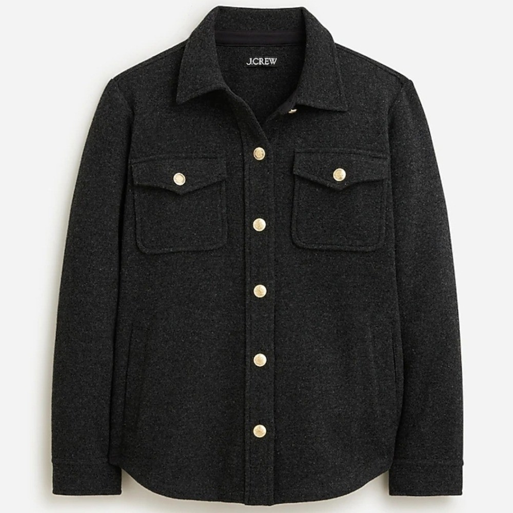 NWT J. Crew Gray Wool Blend Shirt Jacket Gold Crest Buttons XS BT697 NWT J. Crew Gray Wool Blend Shirt Jacket Gold Crest Buttons XS BT697
