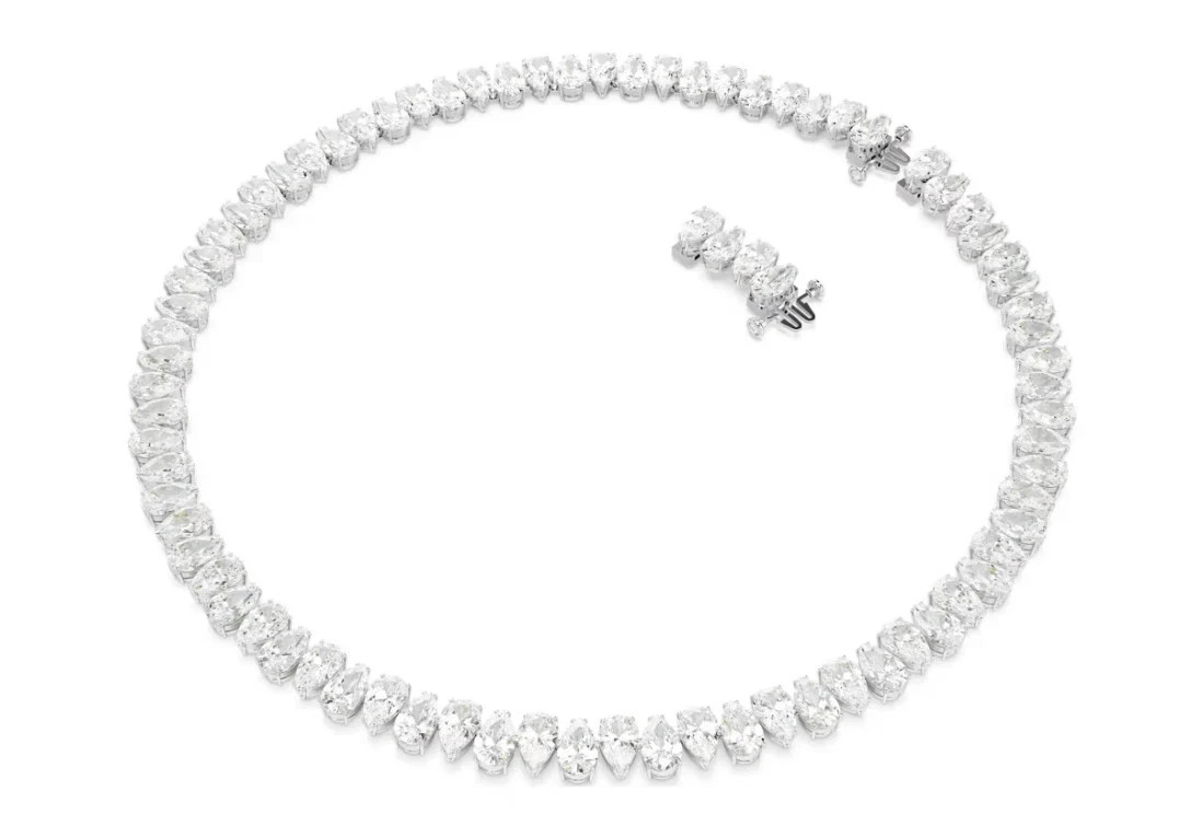 Swarovski Matrix Tennis necklace Pear cut, White, Rhodium plated Swarovski Matrix Tennis necklace Pear cut, White, Rhodium plated