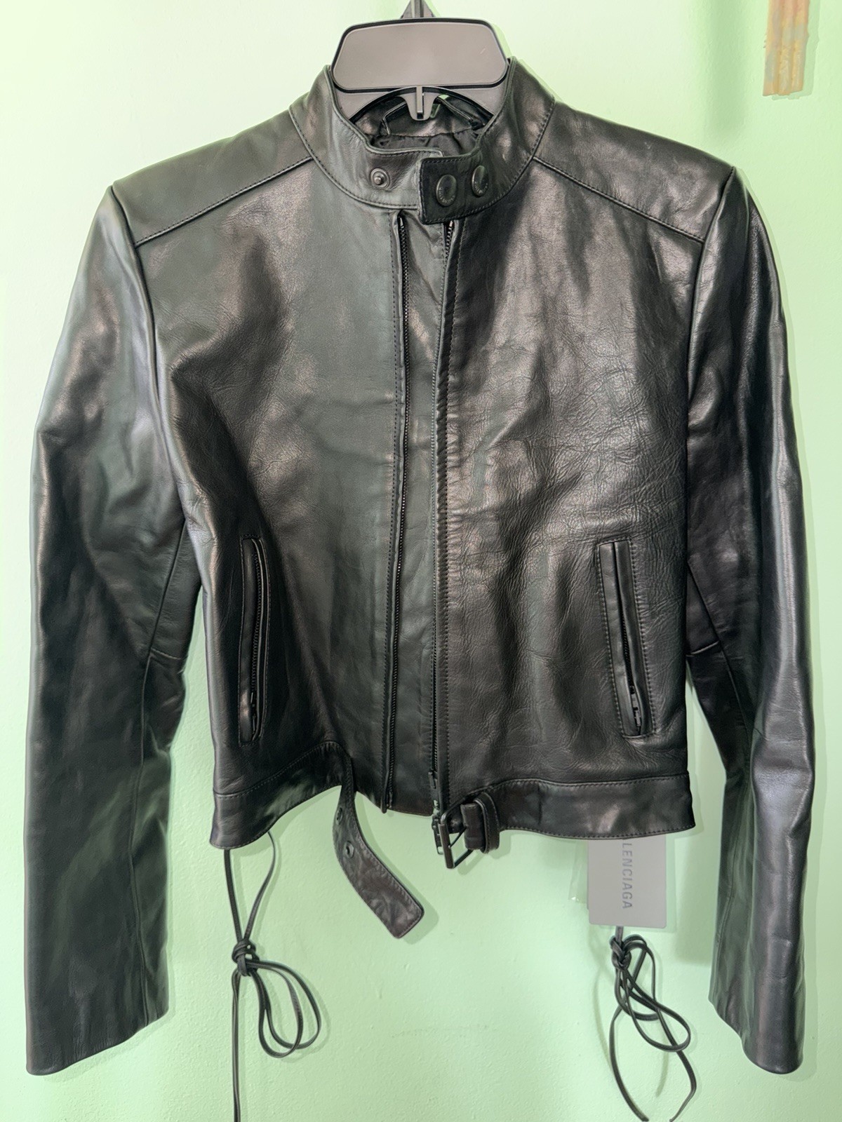 NWT $6950 Balenciaga Lace-Up Calfskin Leather Biker Jacket - Sz Medium