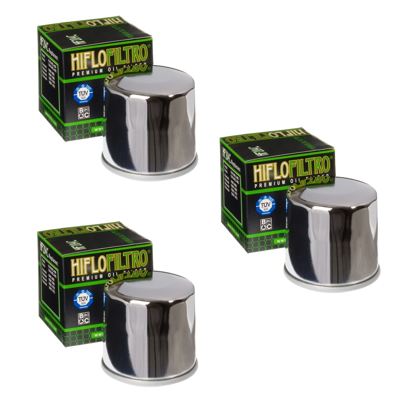 Hiflofiltro 3 Pack Oil Filter HF204 Chrome Honda Kawasaki Suzuki Triumph Yamaha Hiflofiltro 3 Pack Oil Filter HF204 Chrome Honda Kawasaki Suzuki Triumph Yamaha
