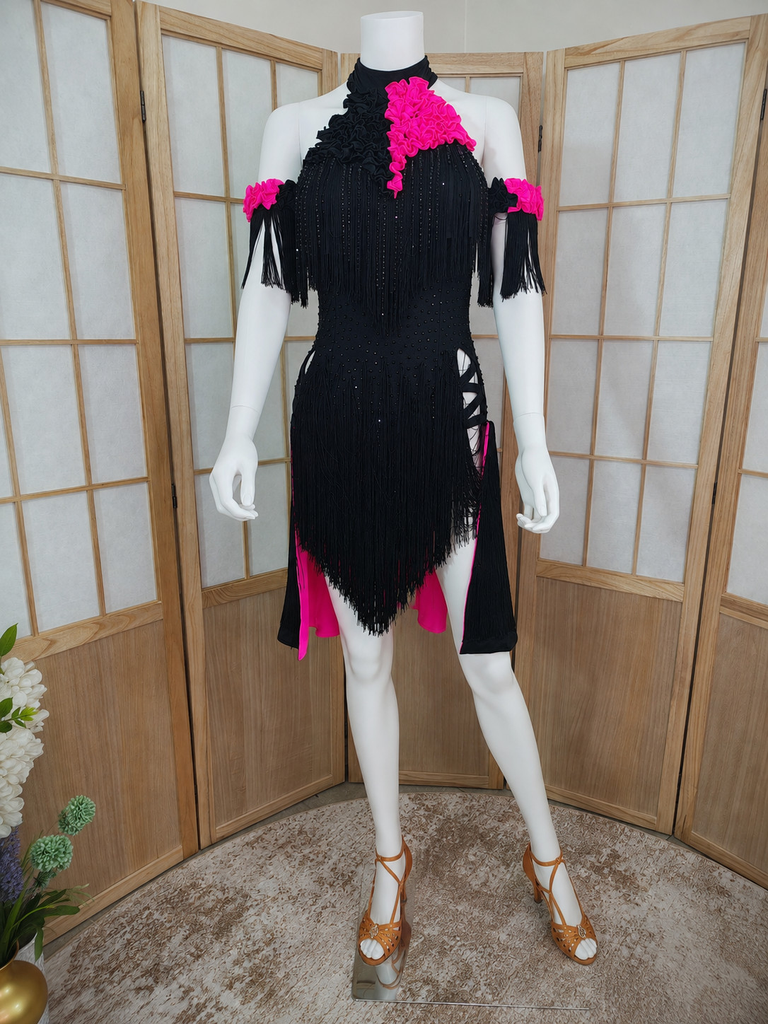 Black and Pink Rhythm Ballroom Competition Dress