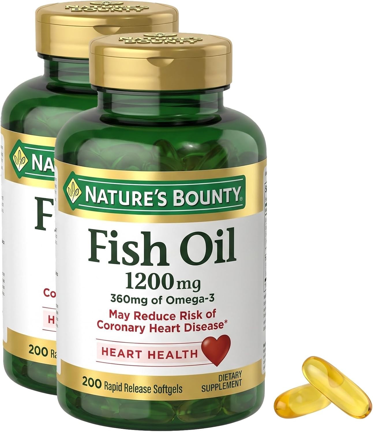 Nature\'s Bounty Fish Oil Omega-3 1200mg 200 Softgels Pack of 2 Heart Health Nature\'s Bounty Fish Oil Omega-3 1200mg 200 Softgels Pack of 2 Heart Health