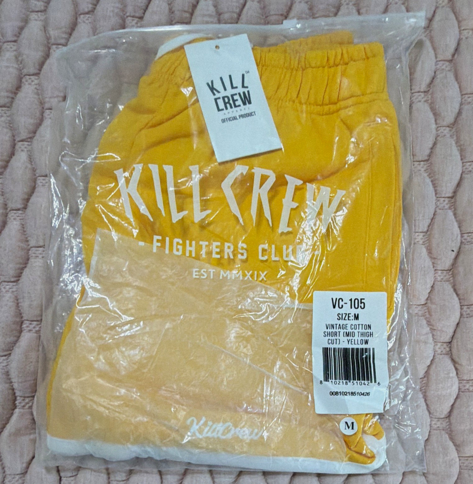 Kill Crew Vintage Cotton Shorts (Mid Thigh Cut) - Yellow/White VC-105 Size M Kill Crew Vintage Cotton Shorts (Mid Thigh Cut) - Yellow/White VC-105 Size M
