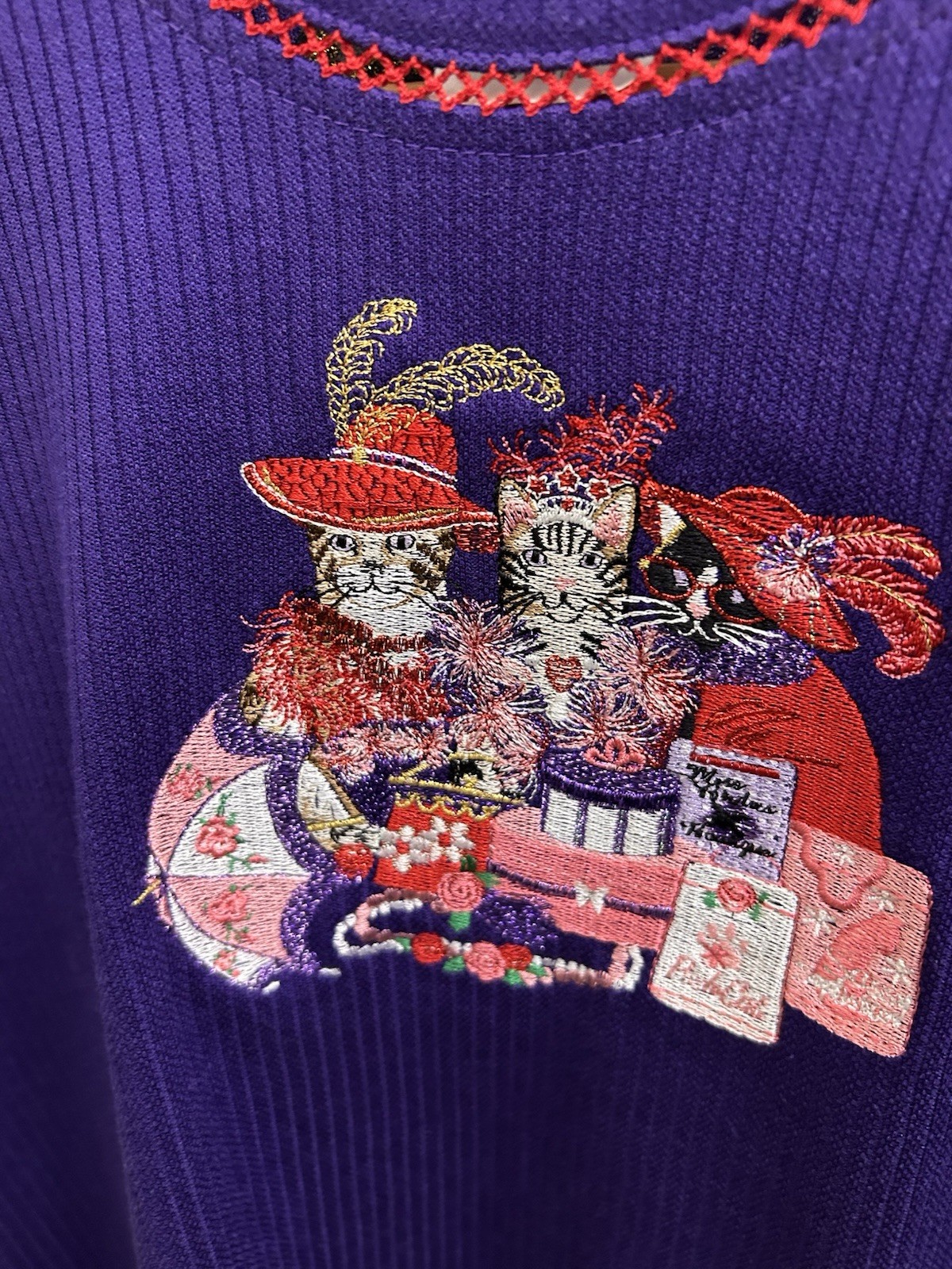 Vintage BonWorth Purple Ribbed T-Shirt Embroidered Cat Crew Neck Short Sl PXS Vintage BonWorth Purple Ribbed T-Shirt Embroidered Cat Crew Neck Short Sl PXS
