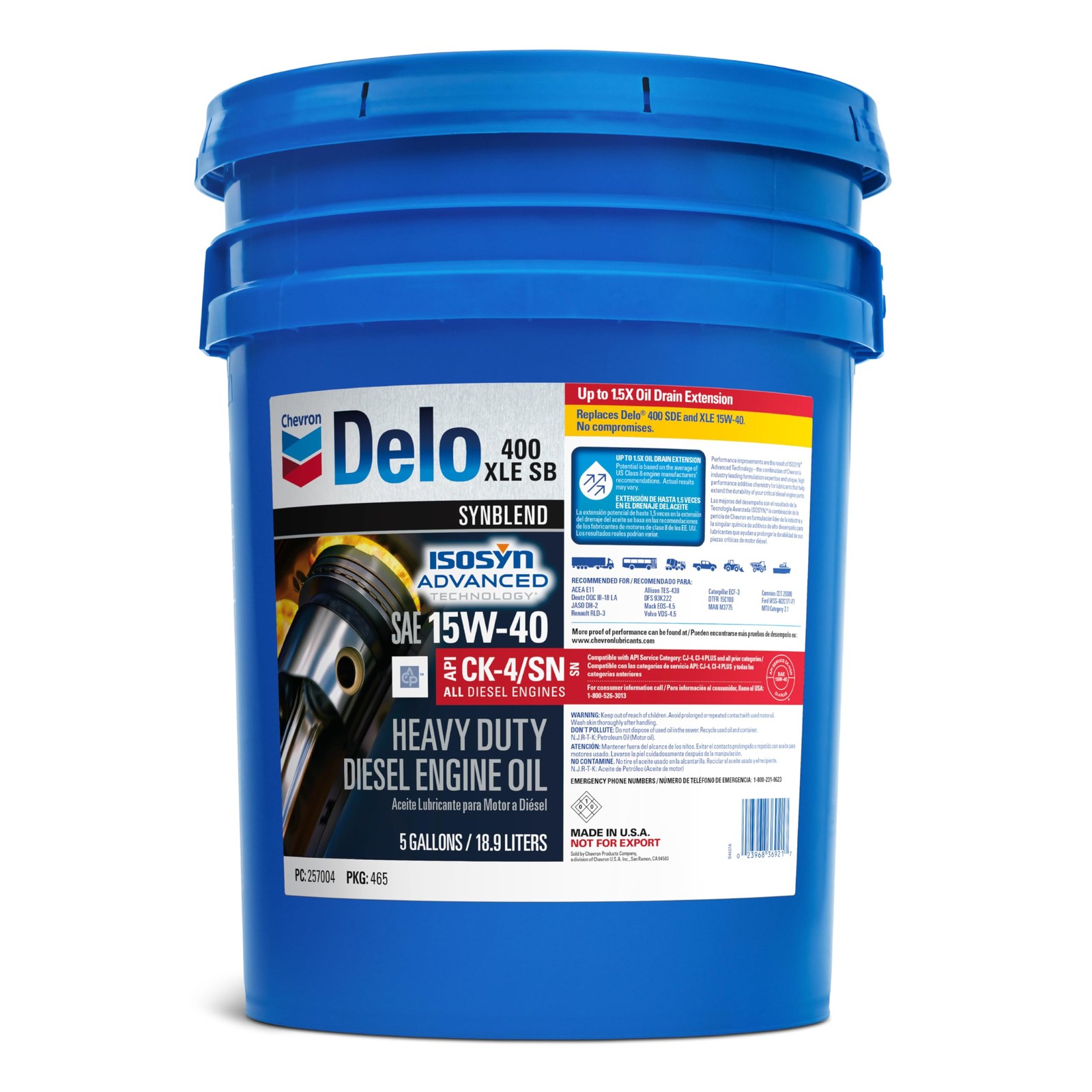Delo 222290465 400 XLE Synthetic Blend 15W-40 Motor Oil - 5 Gallon Pail Delo 222290465 400 XLE Synthetic Blend 15W-40 Motor Oil - 5 Gallon Pail