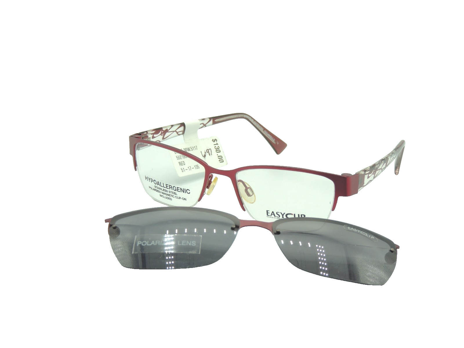 Easyclip EC 326 Red Eyeglass Frame With Clip-On 51 17 135