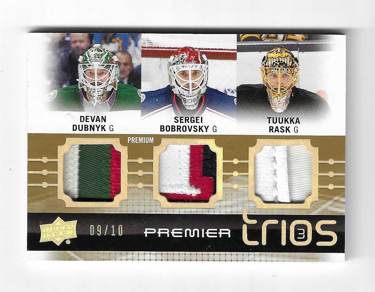 2016-17 Premier Trios Patch #\'ed 9/10 Tuukka Rask, Sergei Bobrovsky, Dubnyk 2016-17 Premier Trios Patch #\'ed 9/10 Tuukka Rask, Sergei Bobrovsky, Dubnyk