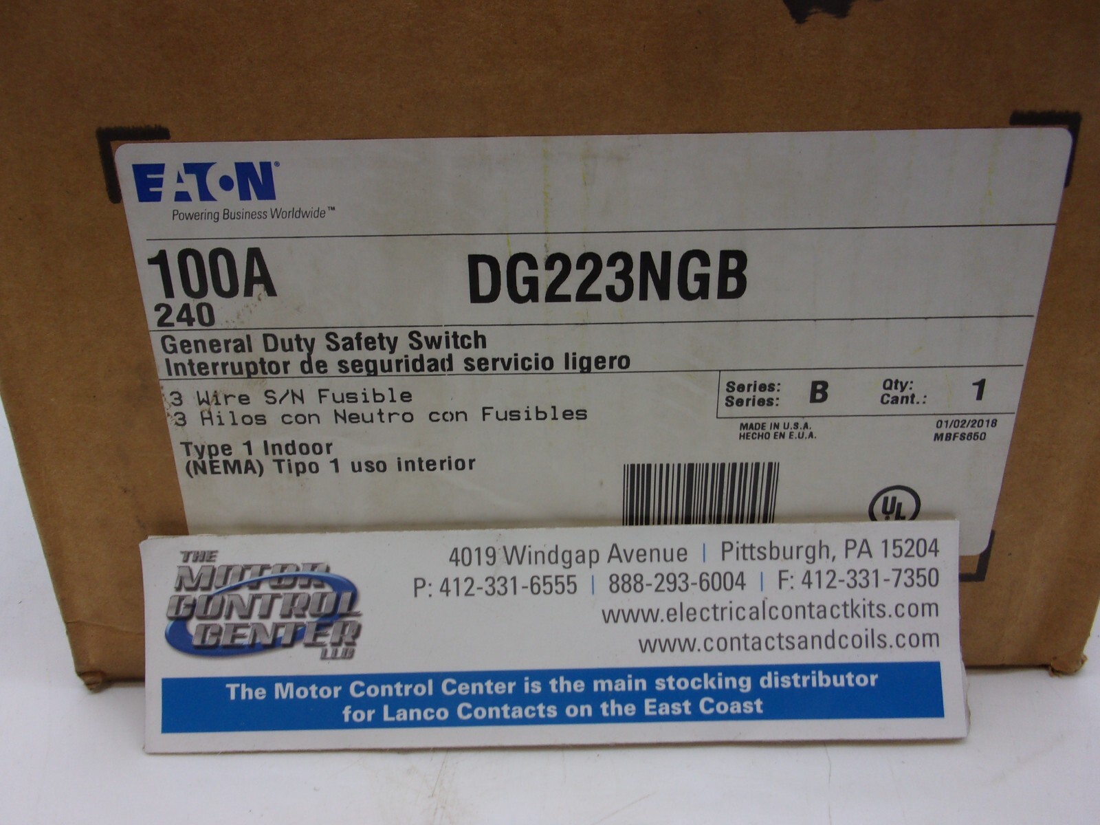 DG223NGB-EATON-GENERAL DUTY SAFETY SWITCH-2P,FUSIBLE,3 WIRE,100A,240V,NEMA 1 DG223NGB-EATON-GENERAL DUTY SAFETY SWITCH-2P,FUSIBLE,3 WIRE,100A,240V,NEMA 1