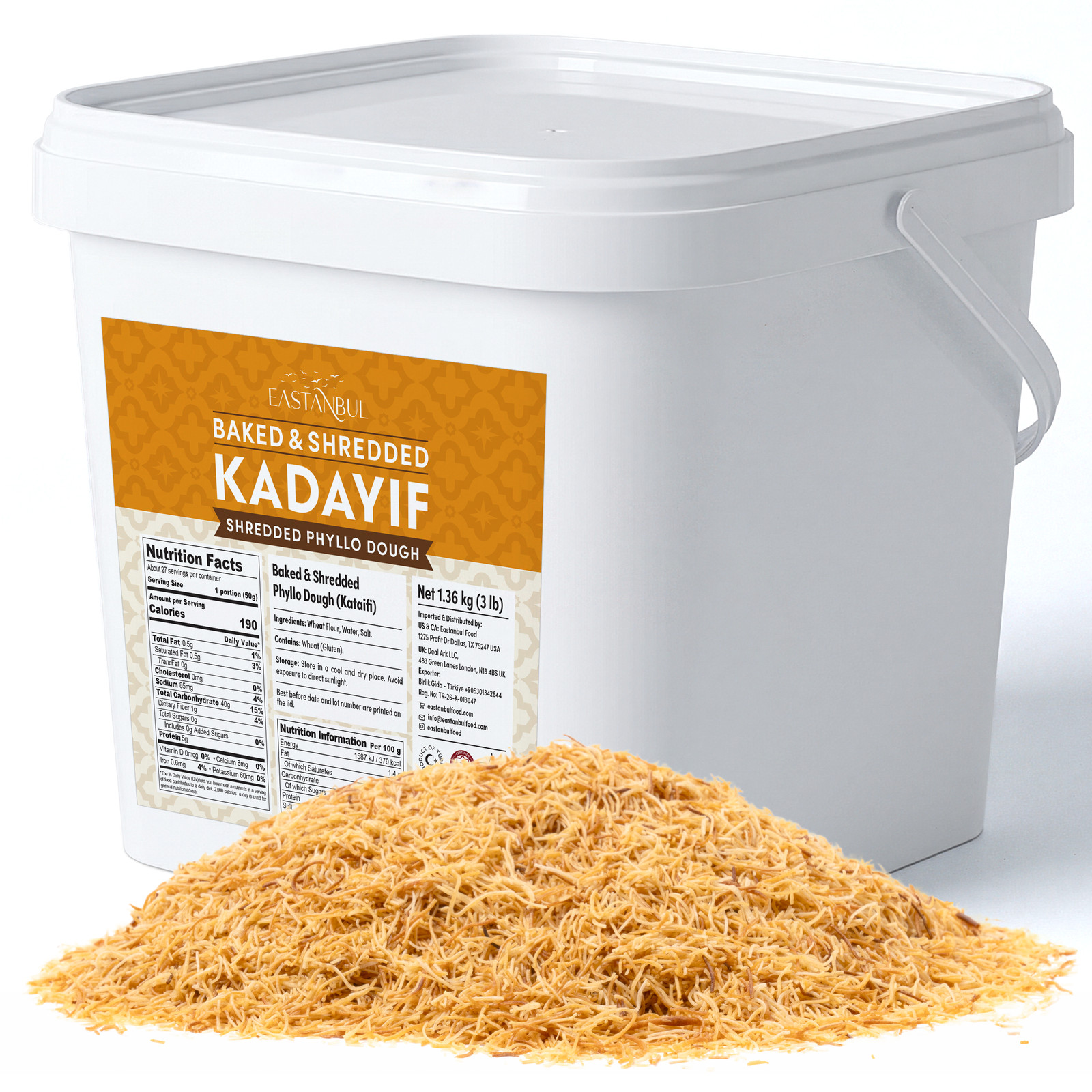 Eastanbul Baked Kataifi Shredded Fillo Dough, Kadayif, Toasted Katafi, 3lb