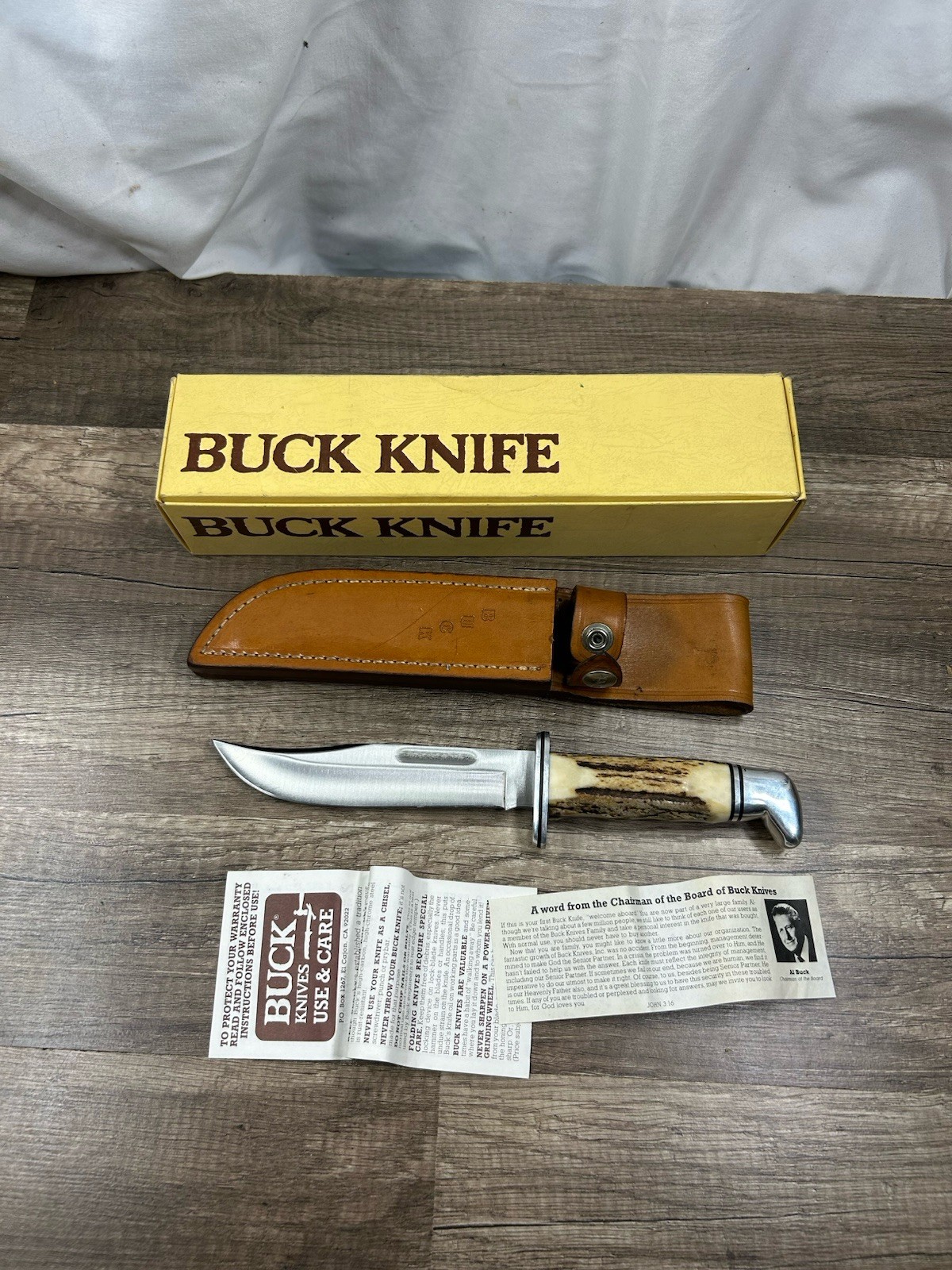 Minty. Vintage BUCK 119 Special Hunting Knife Stag Handle Leather Sheath Read