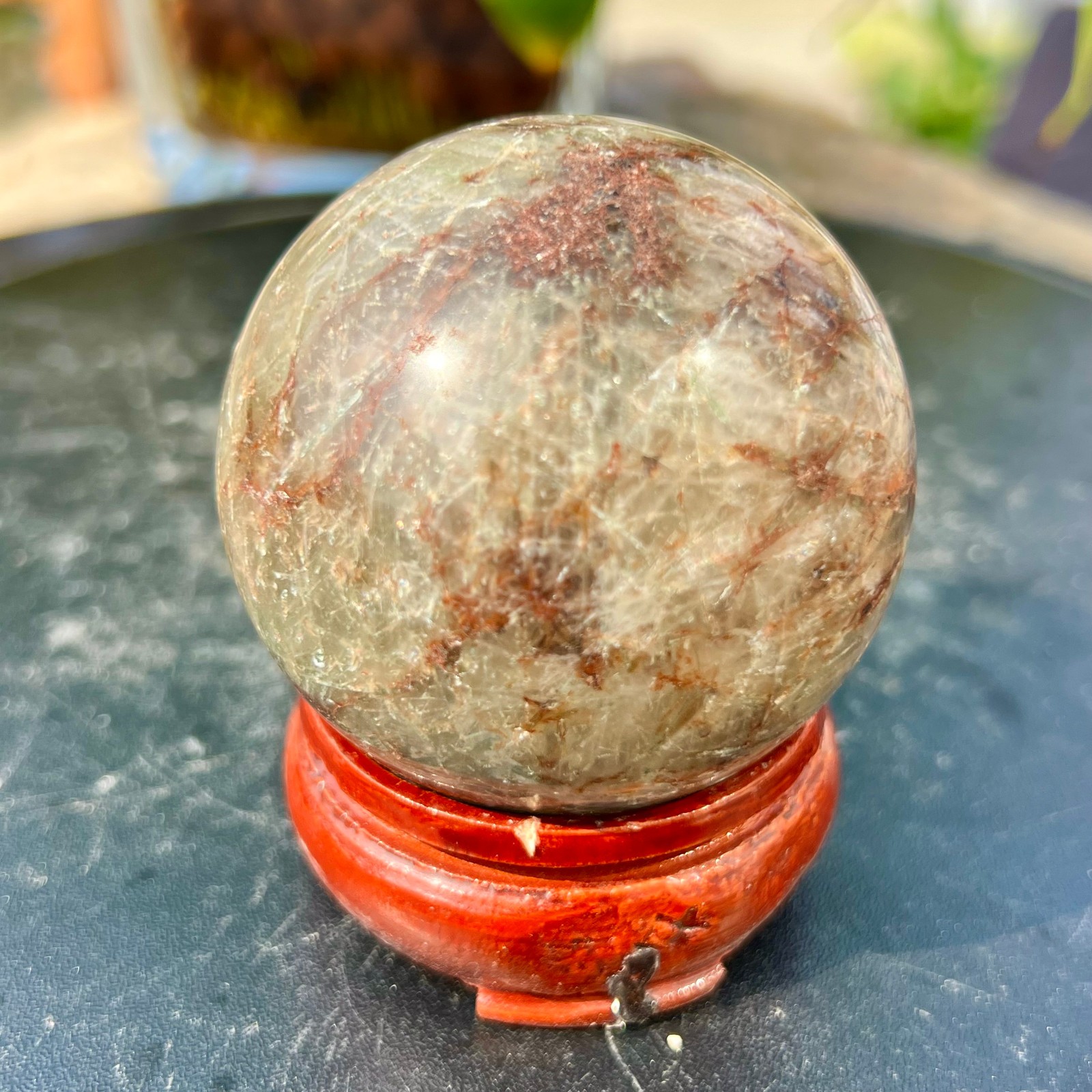 295G Rare Copper Rutilated Quartz Polished Gemstone Sphere Ball