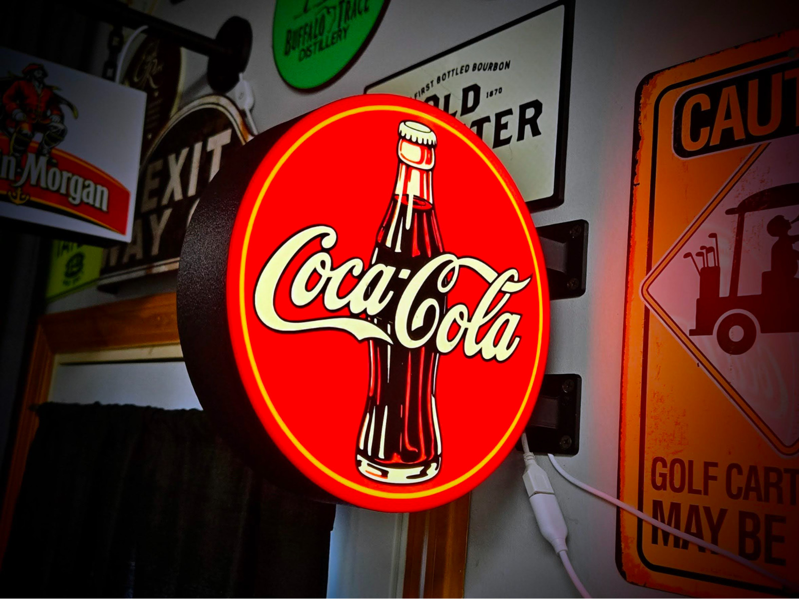 Vintage Coca Cola LED Lightbox Sign 3D Printed Round Wall Mount Man Cave